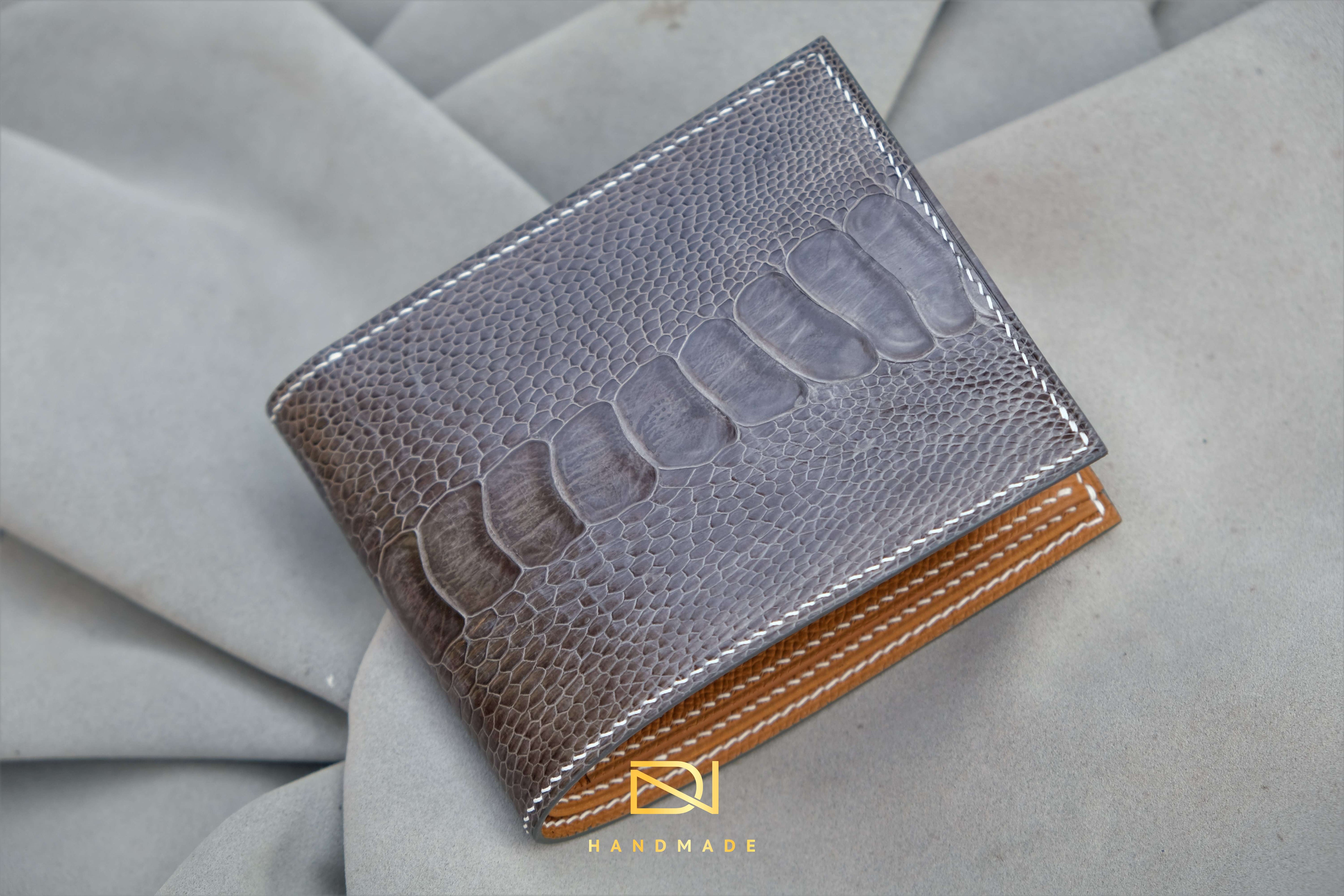 Made-to-Order Gray Ostrich Leather Wallet