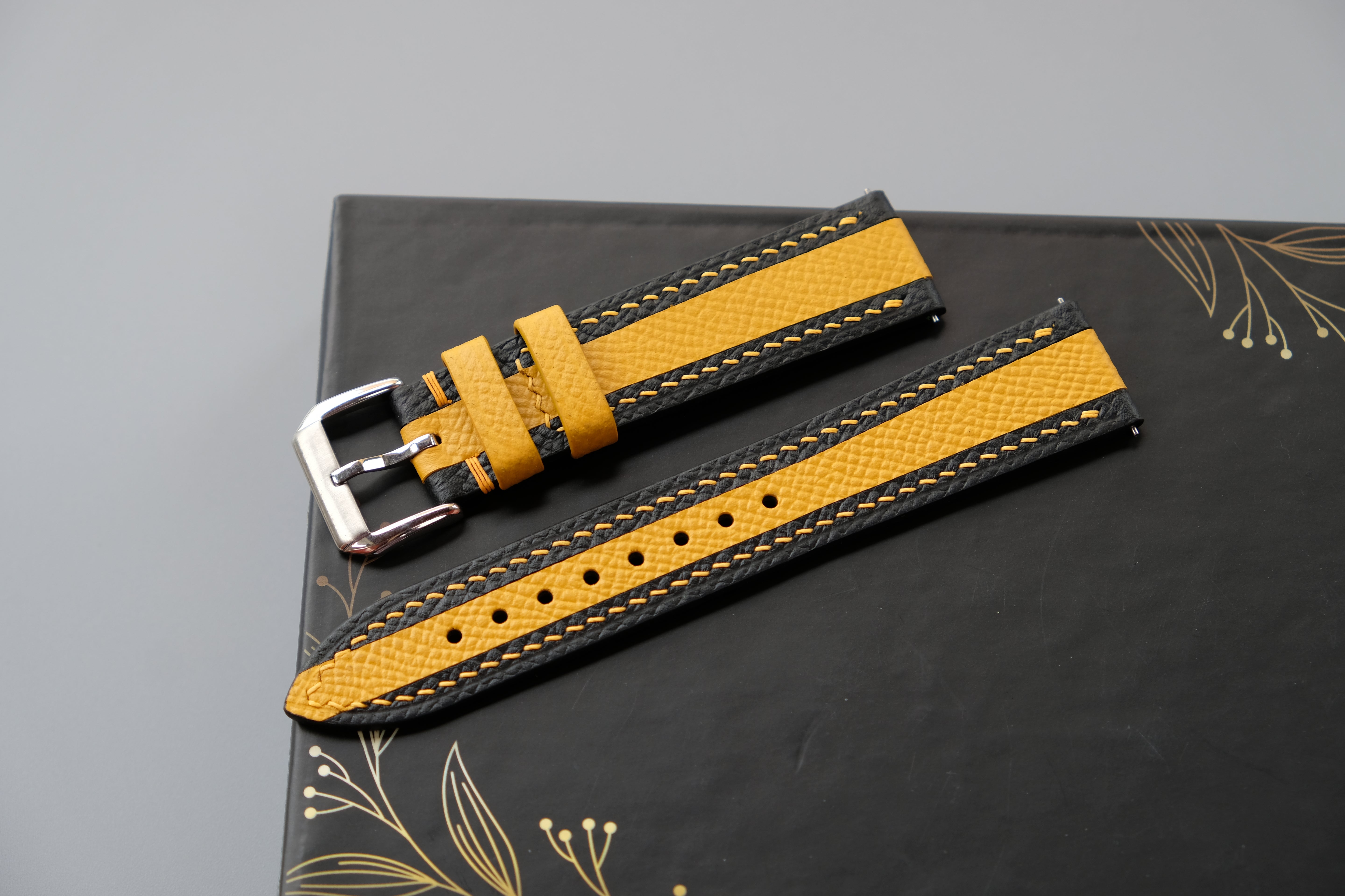 Black Mixed Yellow Epsom Leather Watch Strap