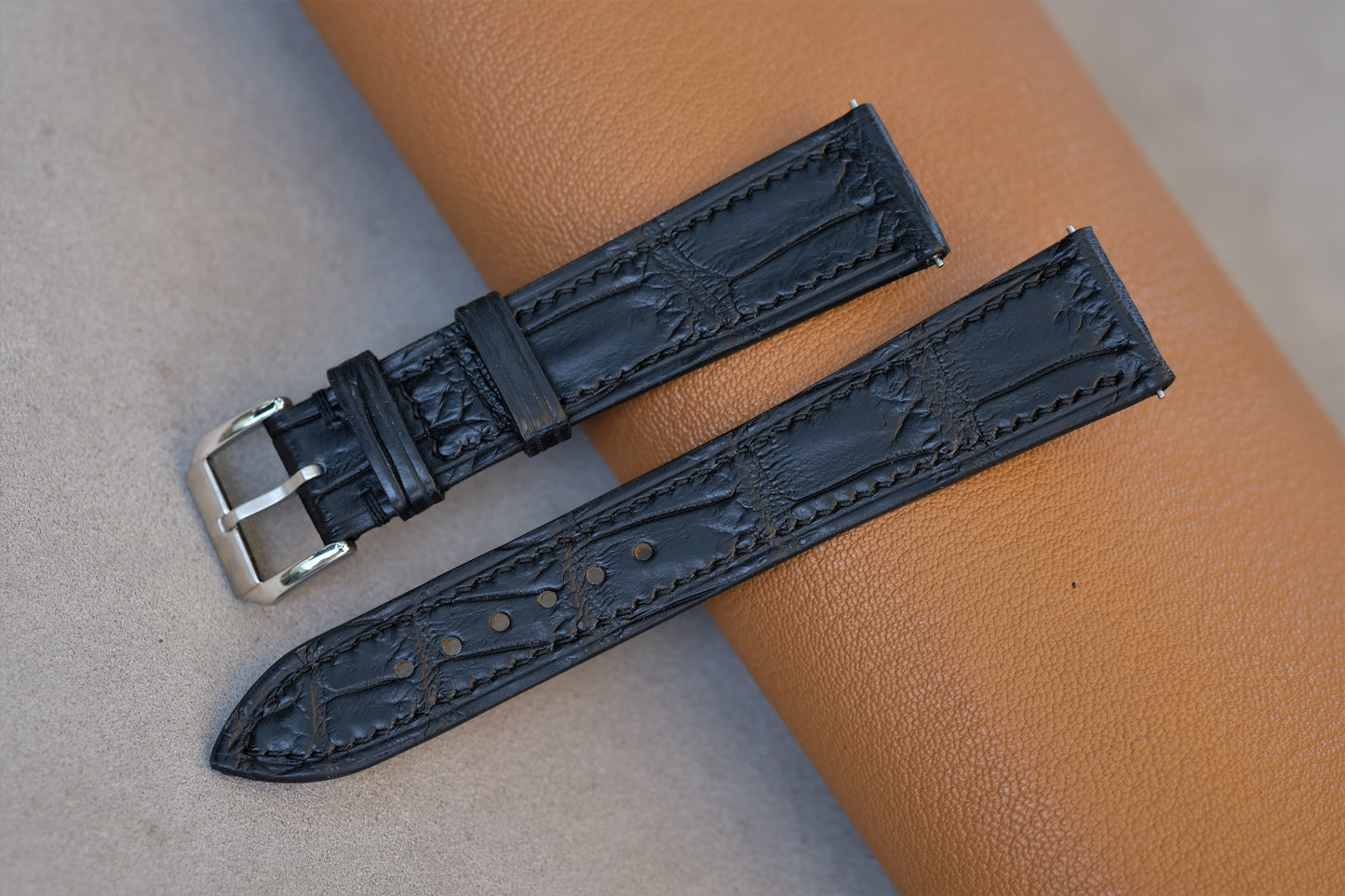 Black Alligator Leather Watch Strap