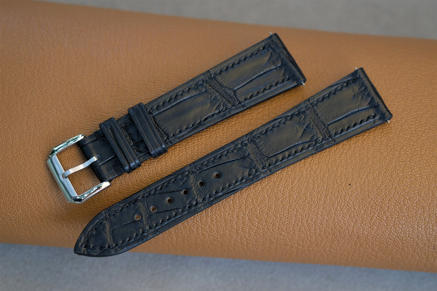 Black Alligator Leather Watch Strap