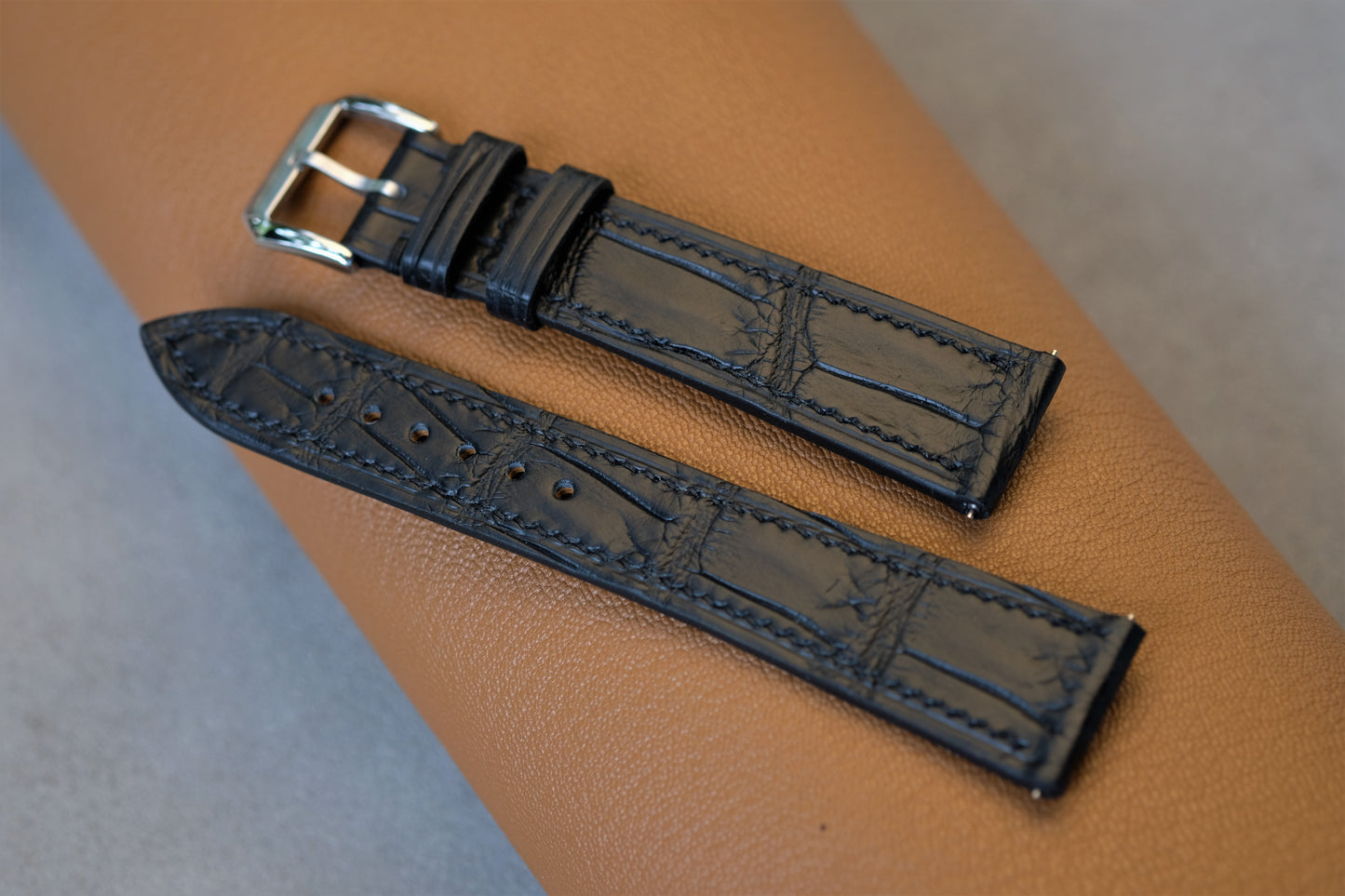 Black Alligator Leather Watch Strap