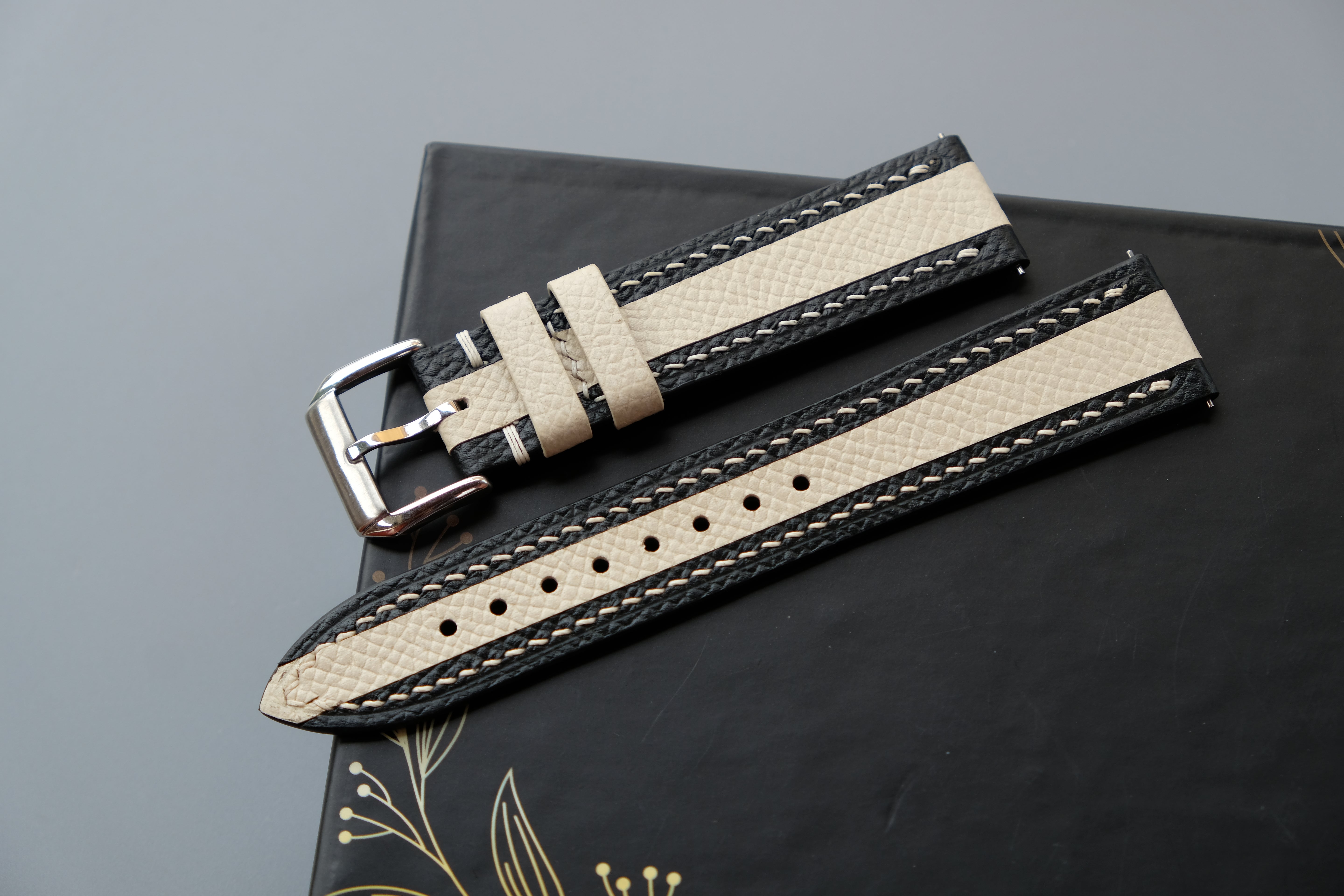 Black Mixed Milky White Epsom Leather Watch Strap