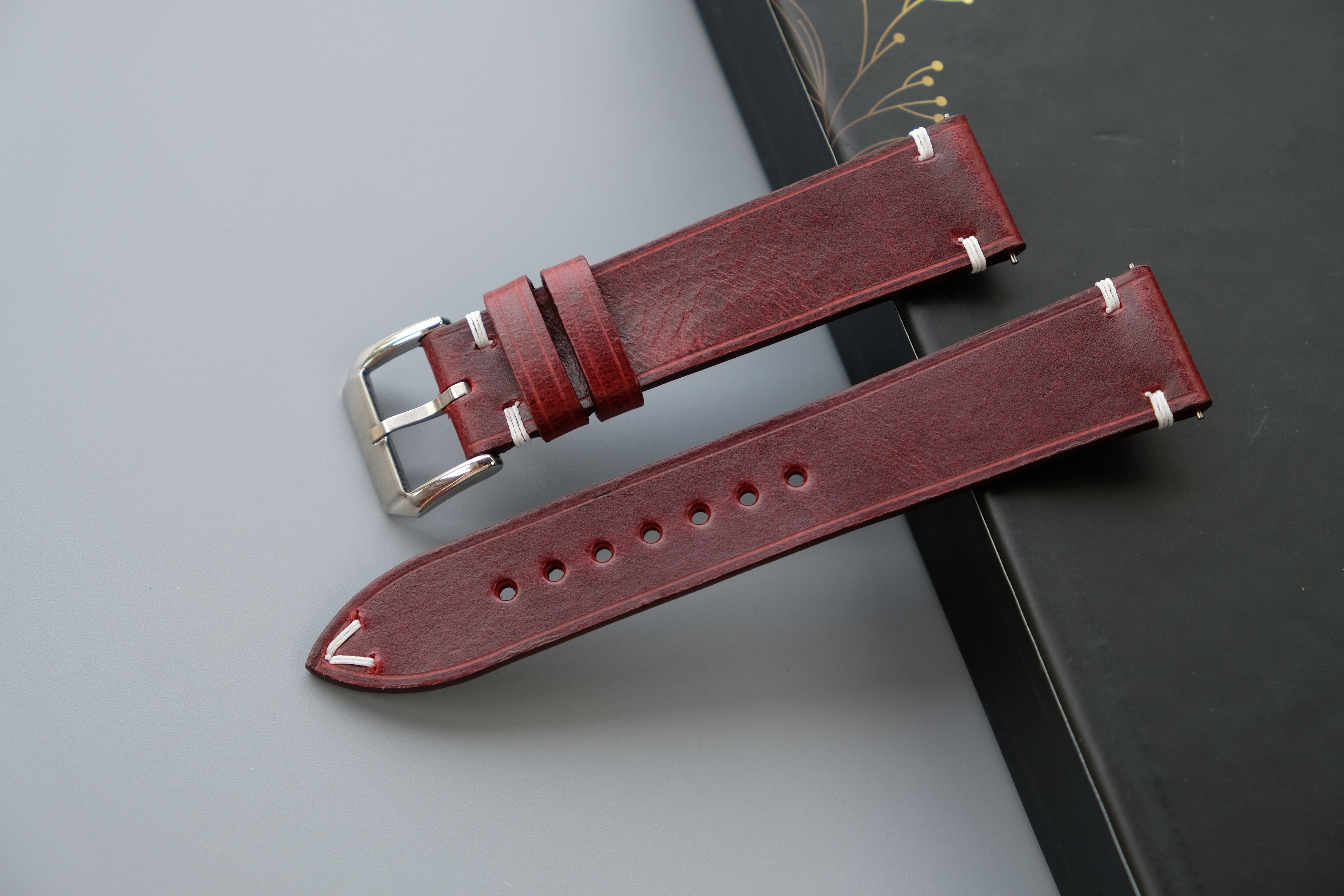 Burgundy Calfskin Leather Watch Strap