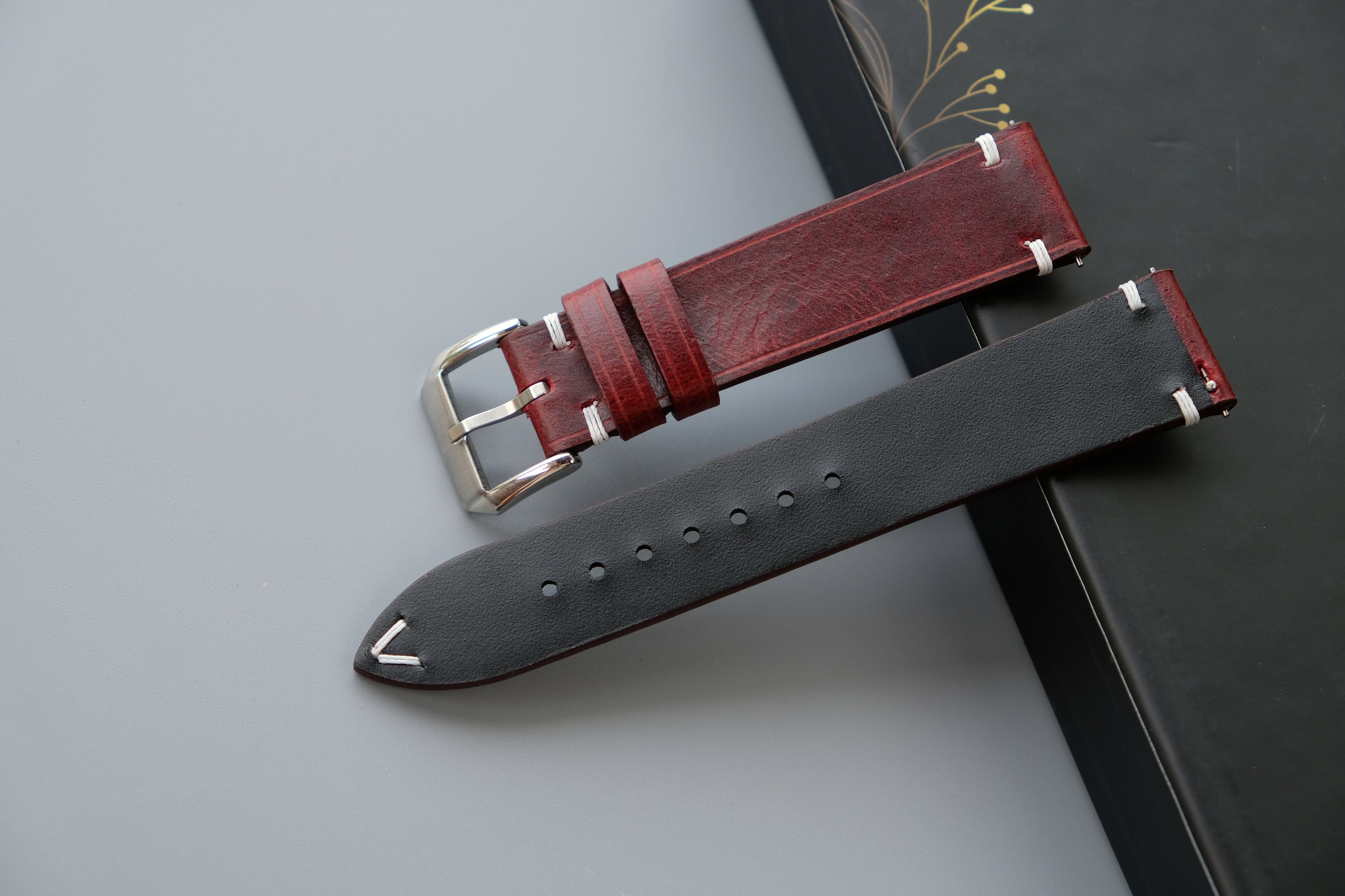 Burgundy Calfskin Leather Watch Strap