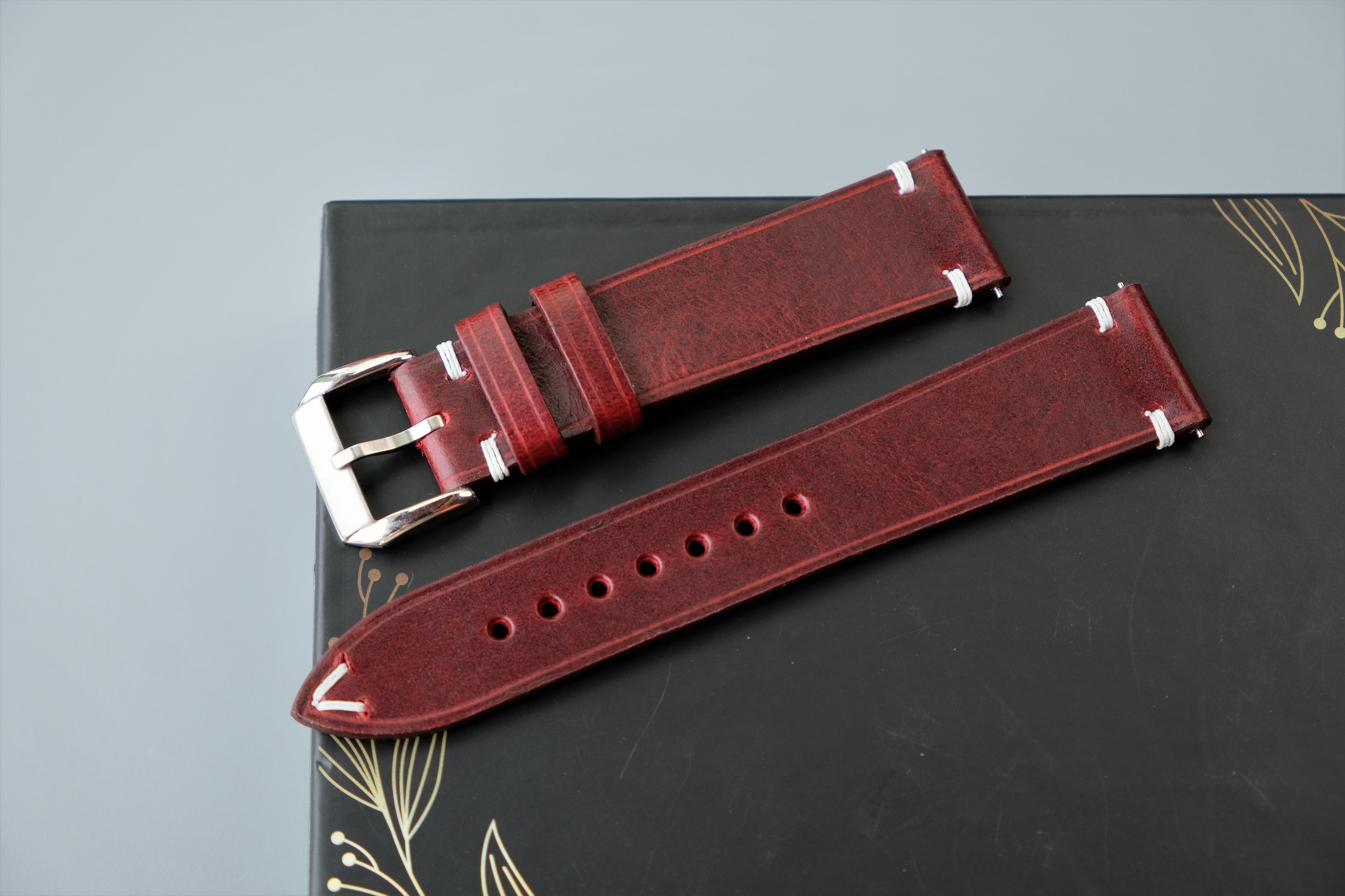 Burgundy Calfskin Leather Watch Strap