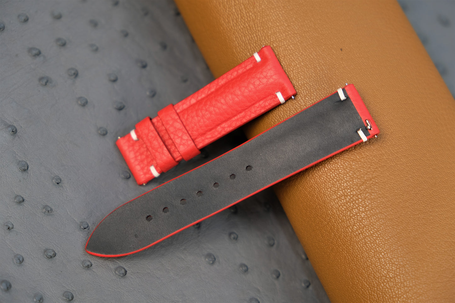 Red Togo Leather Watch Strap