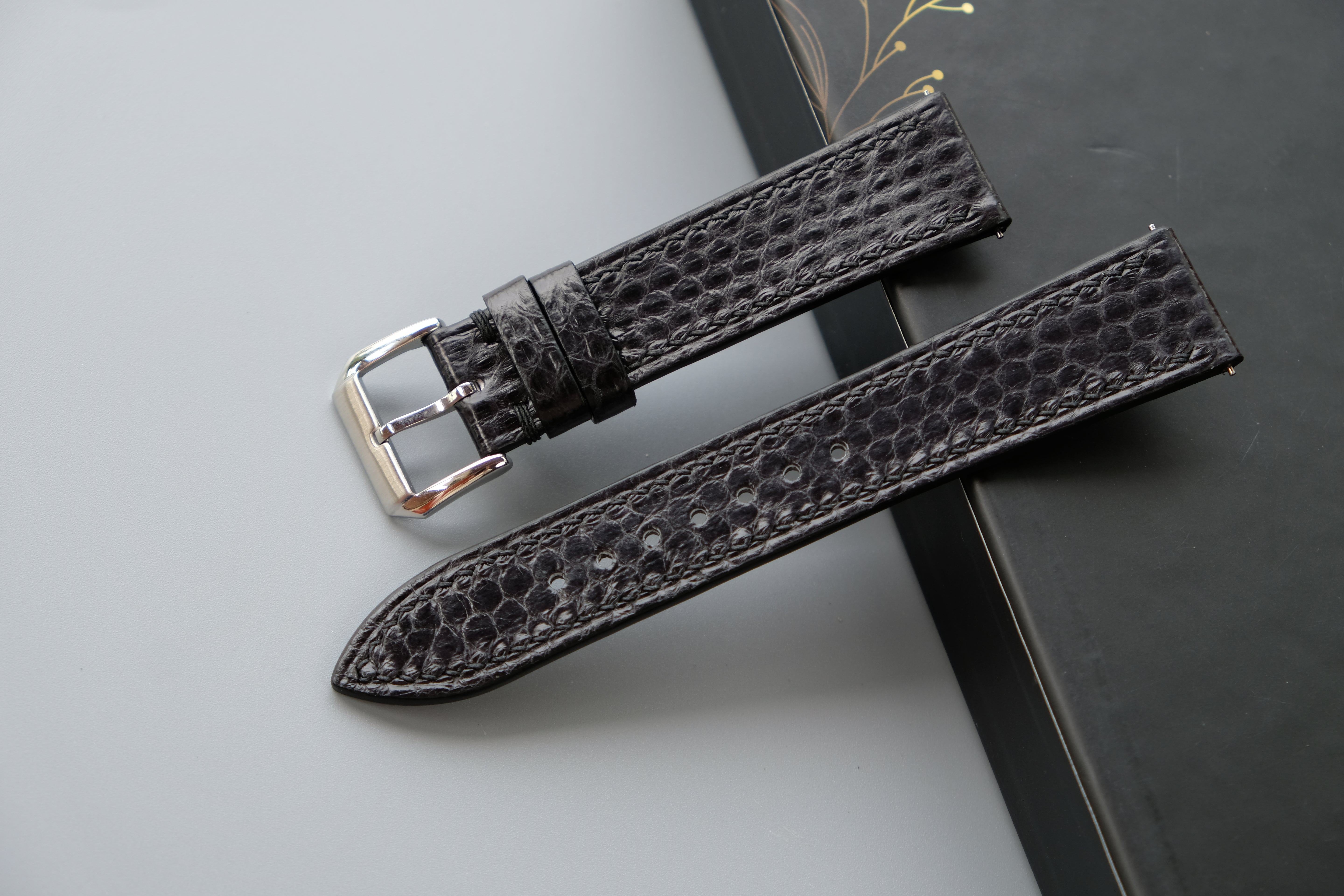 Black Snakeskin Leather Watch Strap