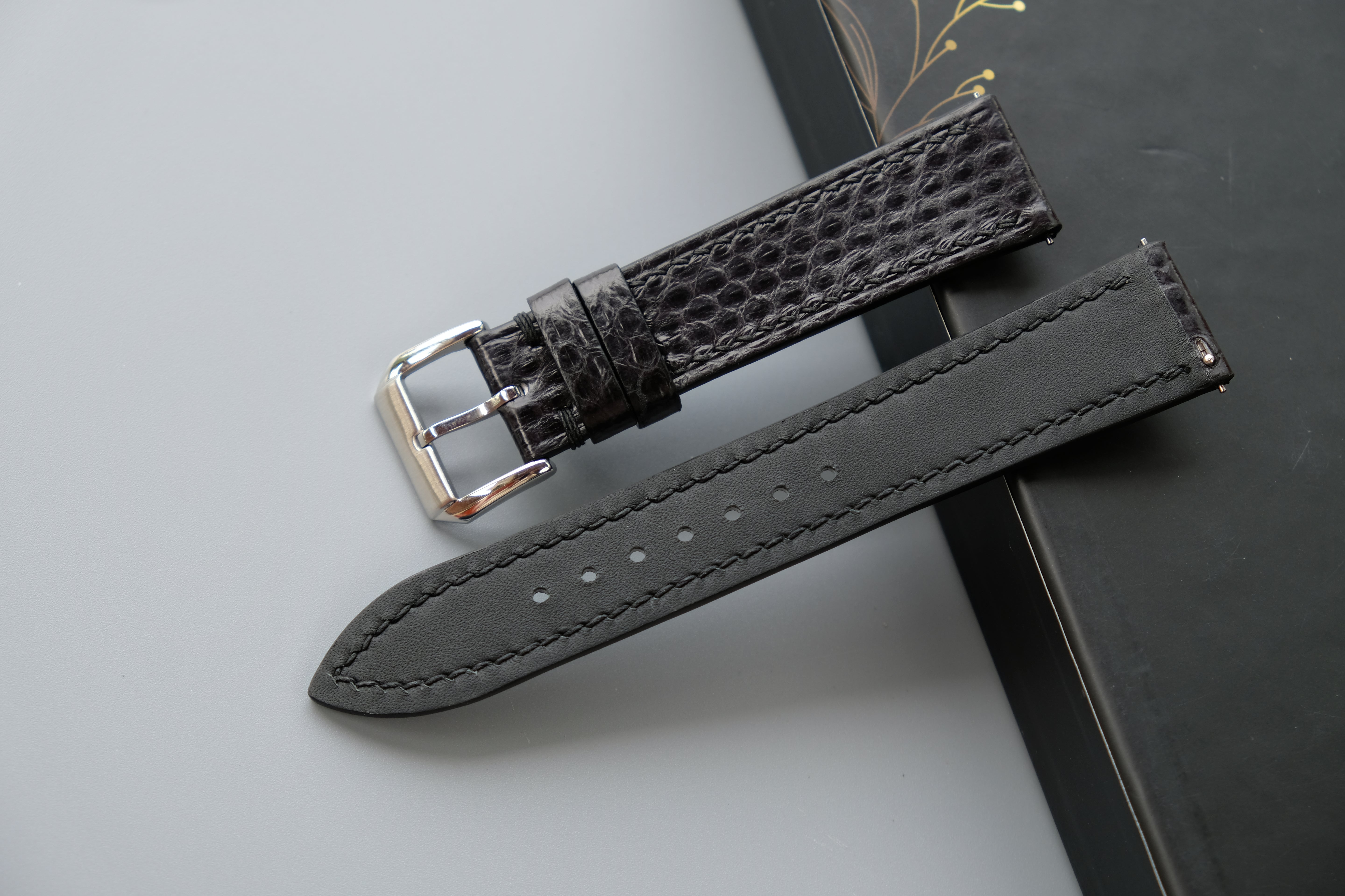Black Snakeskin Leather Watch Strap