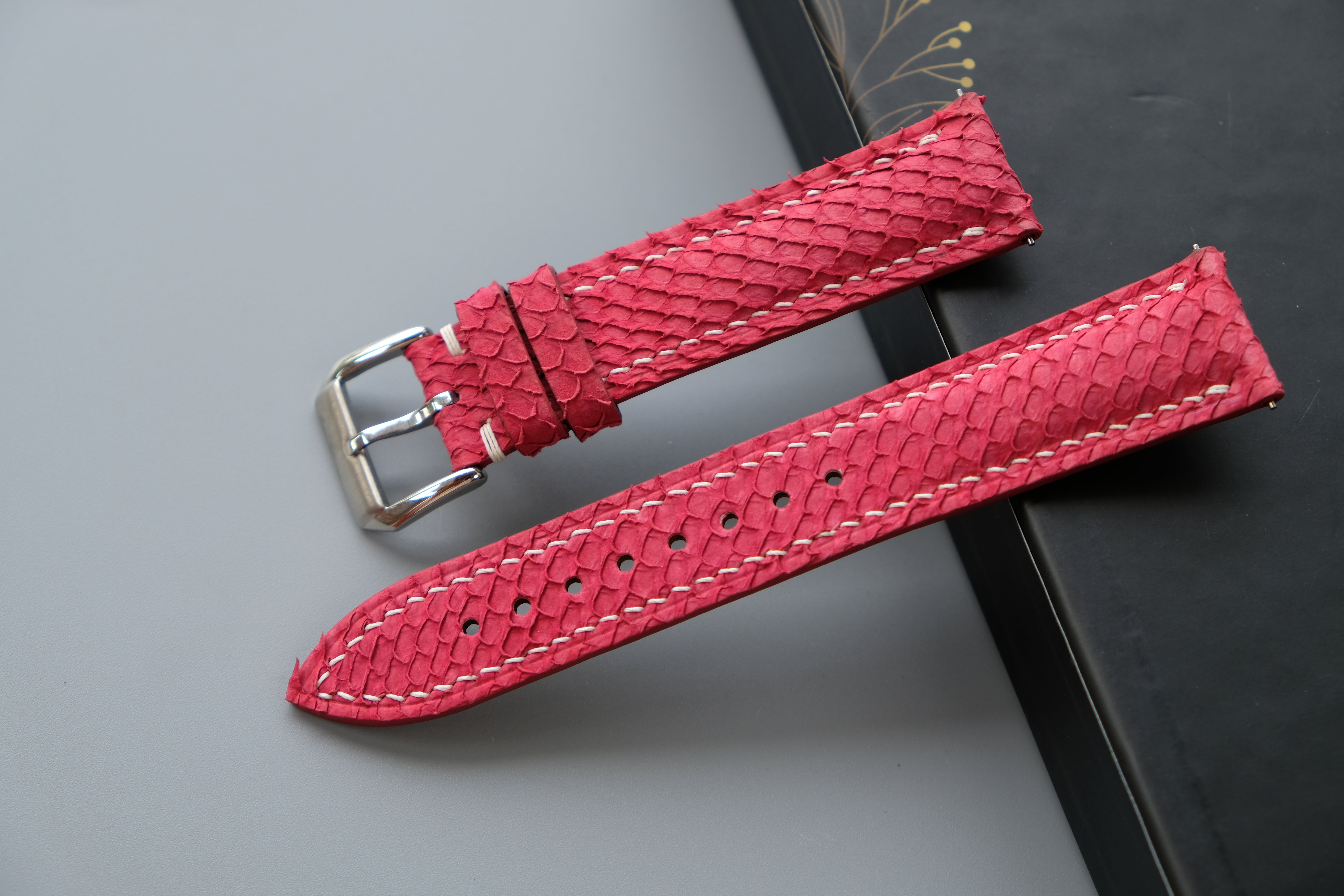 RED Salmon Leather Watch Strap