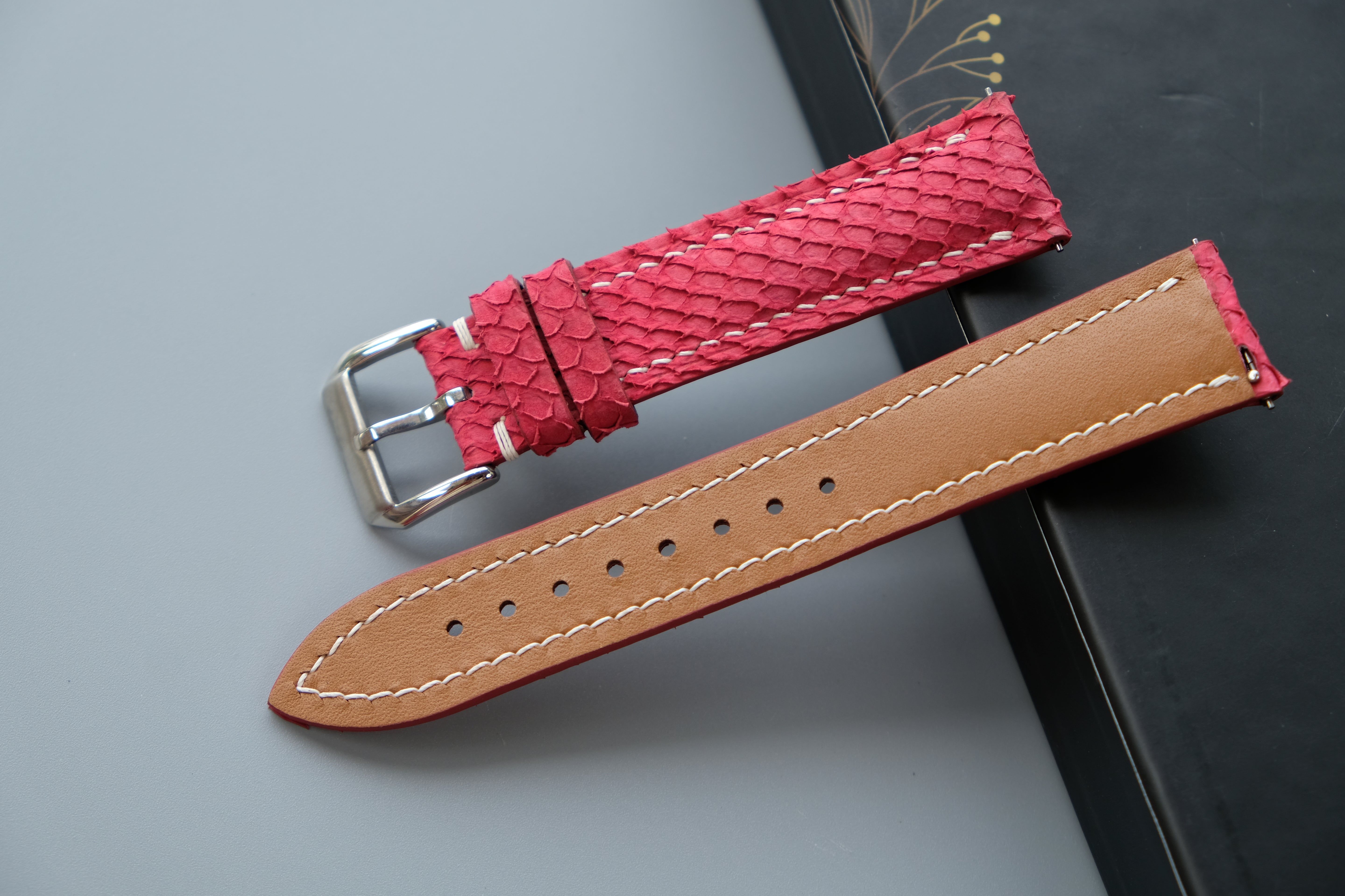 RED Salmon Leather Watch Strap