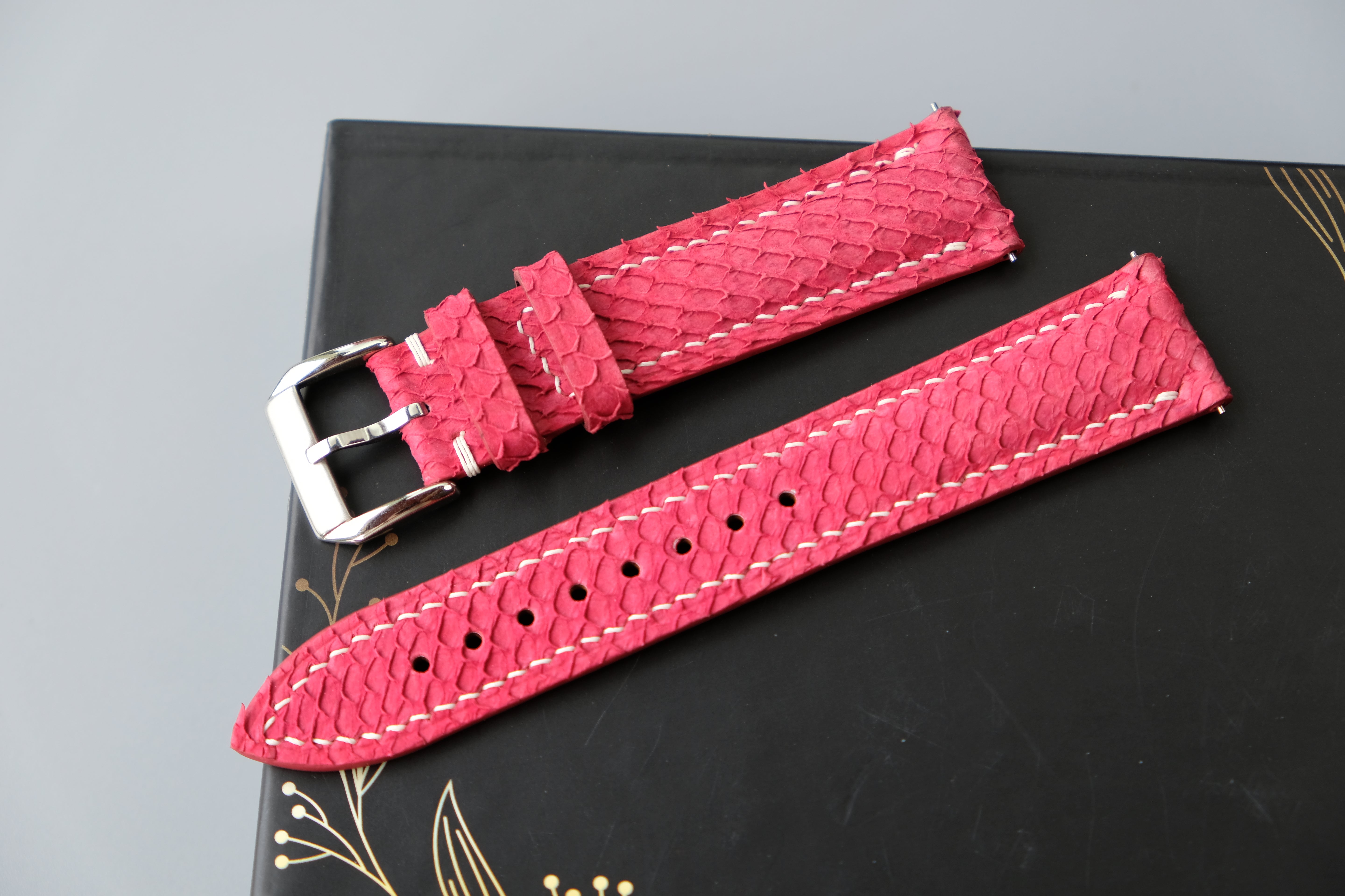 RED Salmon Leather Watch Strap