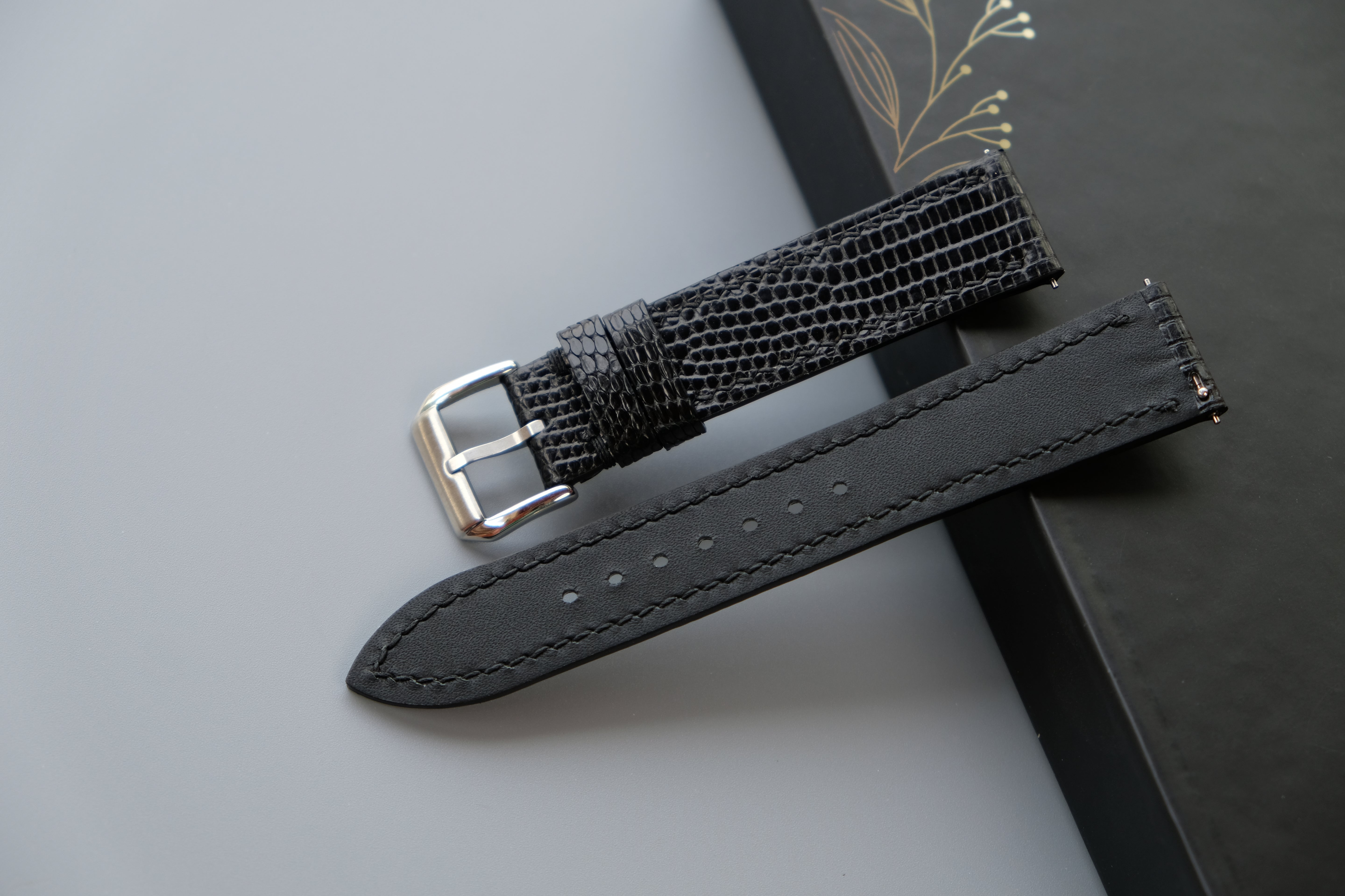 Black Lizard Leather Watch Strap