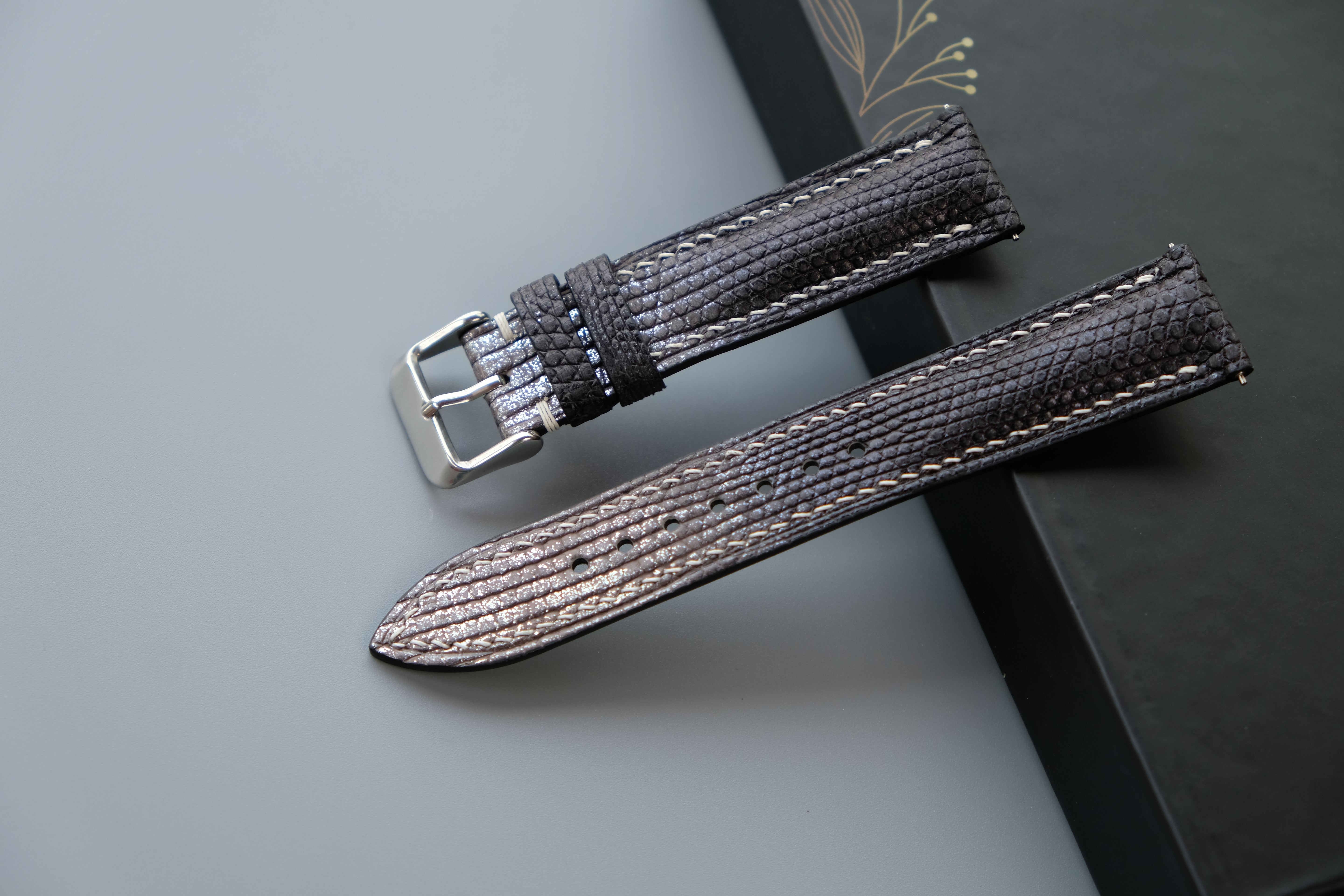 Black Lizard Leather Watch Strap