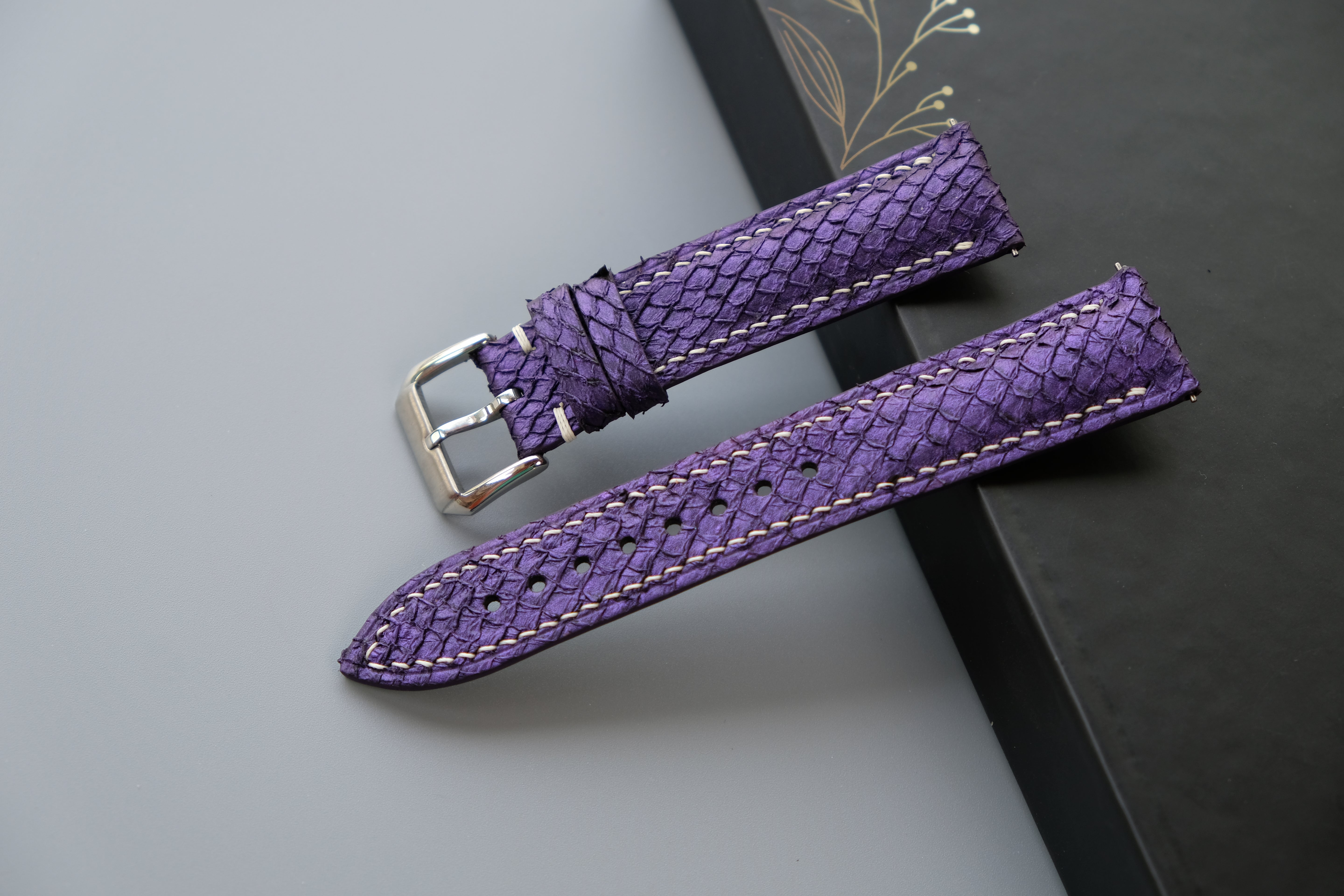 Purple Salmon Leather Watch Strap
