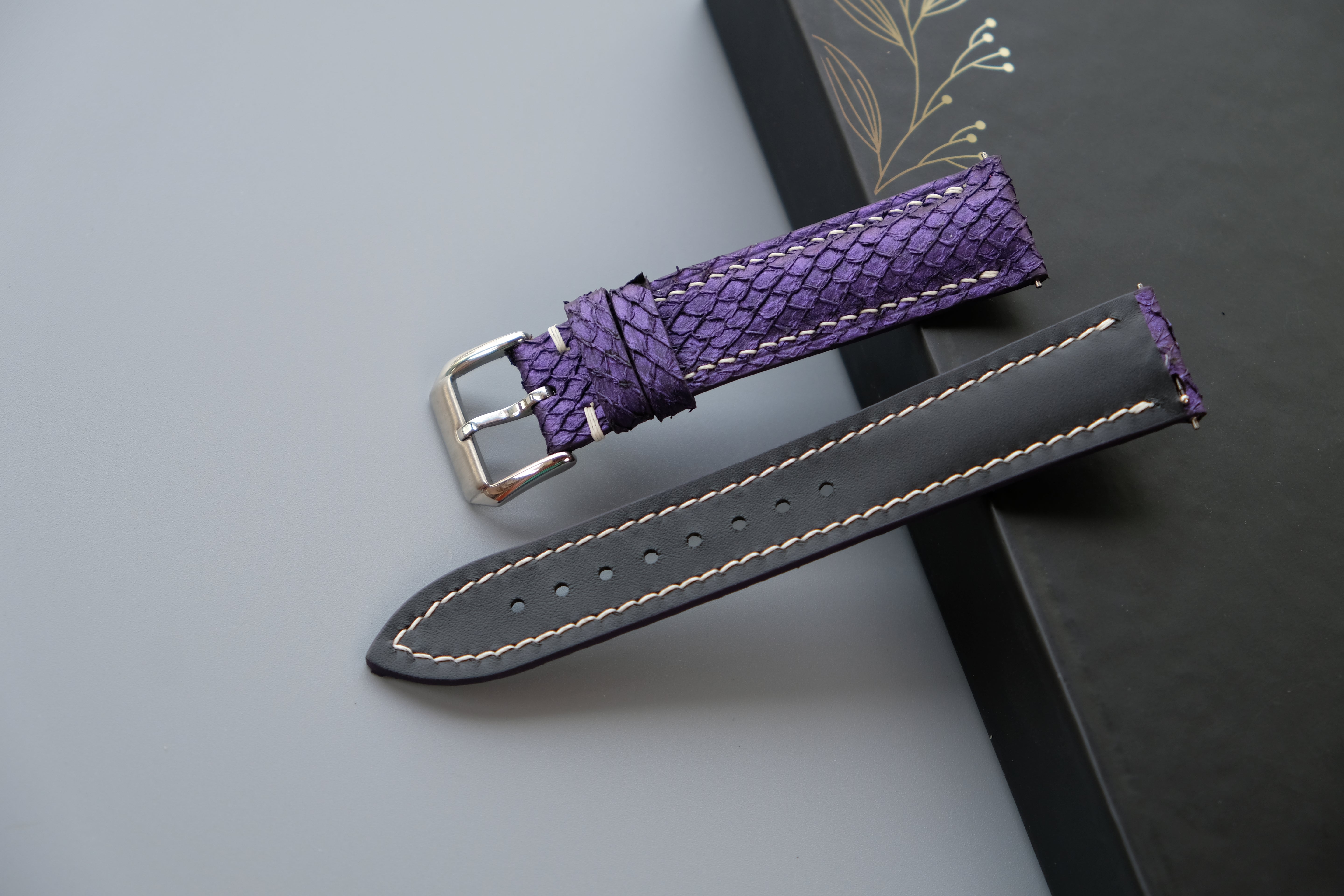 Purple Salmon Leather Watch Strap