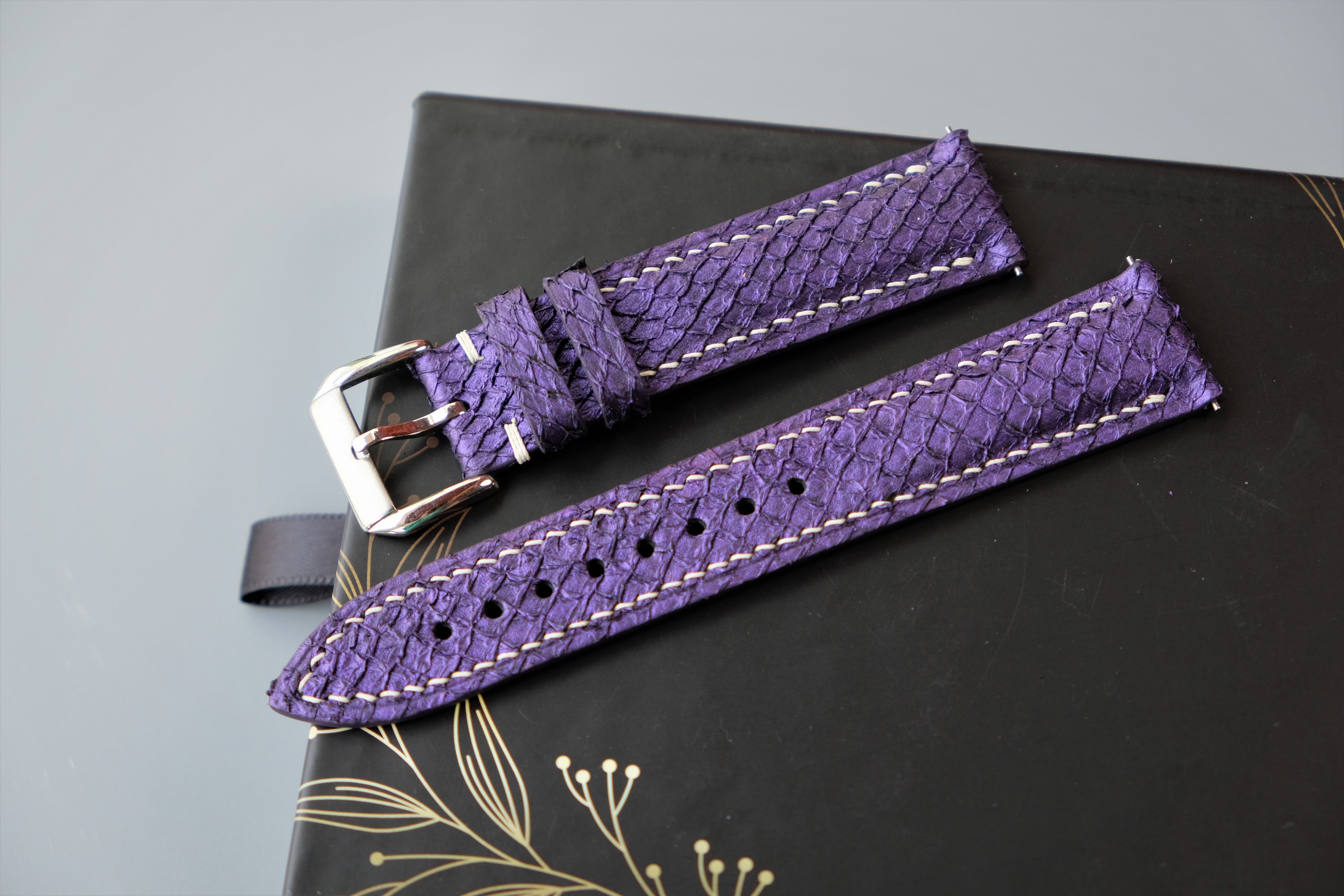 Purple Salmon Leather Watch Strap