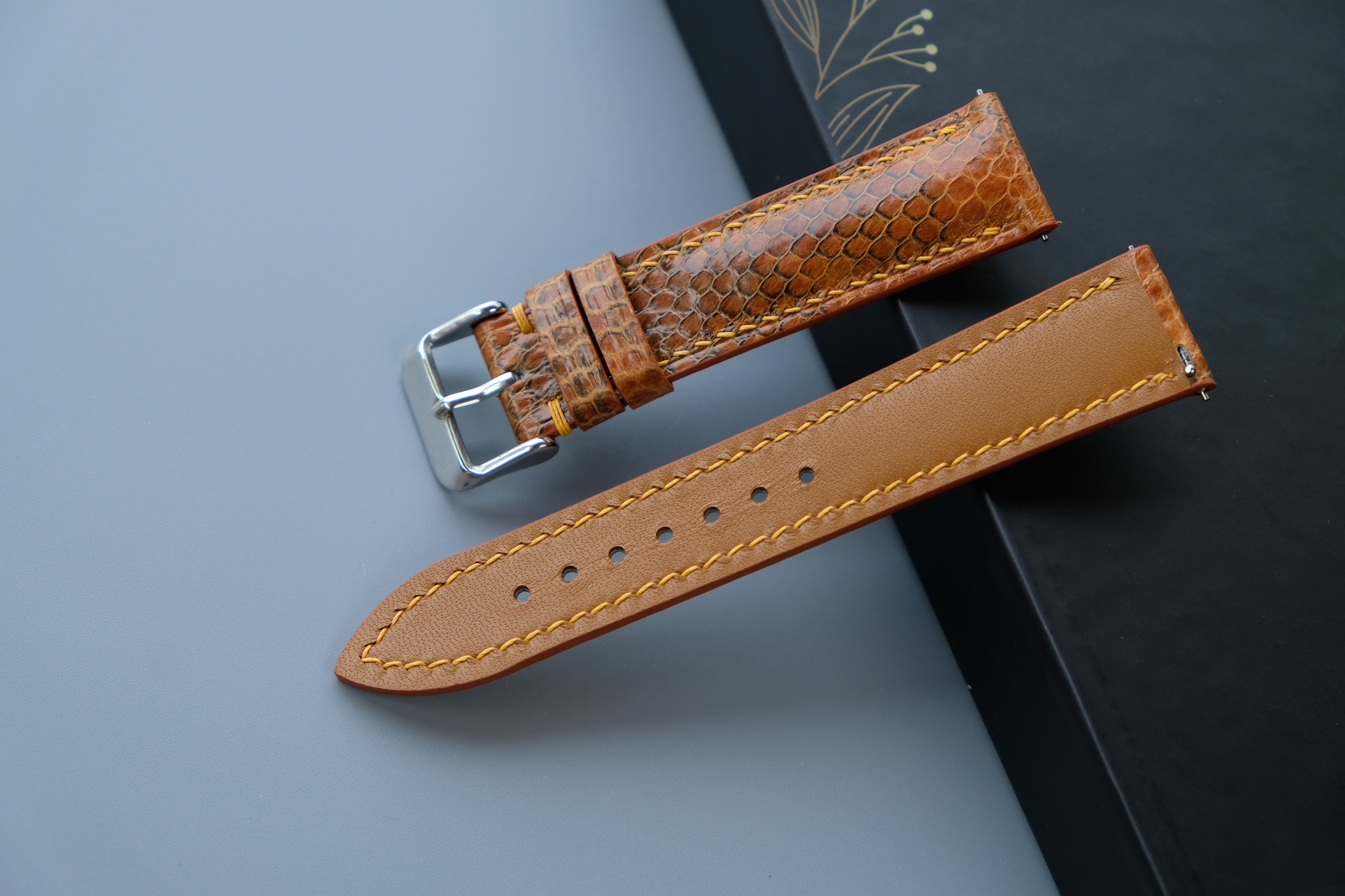 Custom Gold Snakeskin Watch Strap | Handmade Leather Band | 12mm–26mm