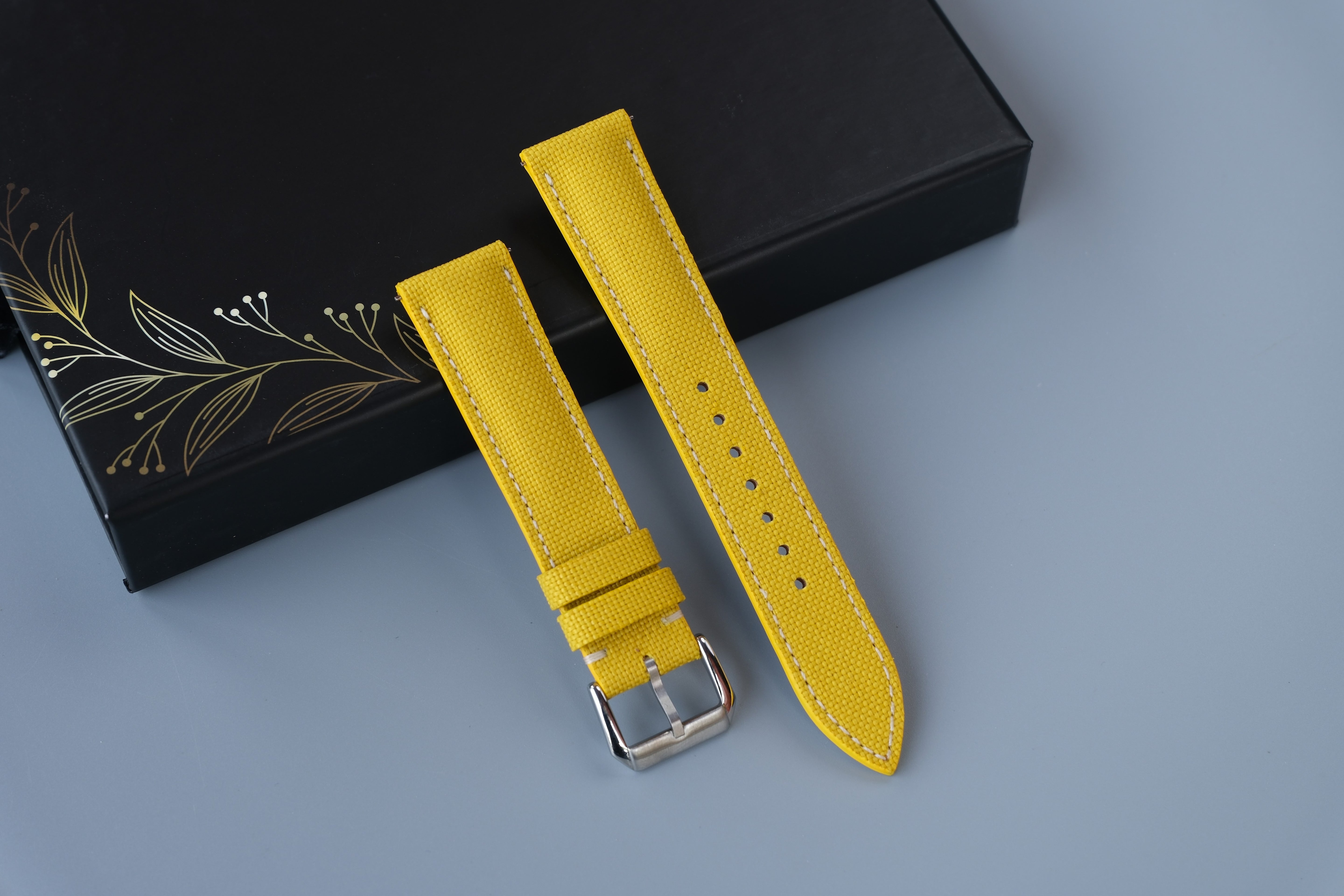 Handmade Yellow Fabric Watch Strap: Custom Sizes 12mm to 26mm