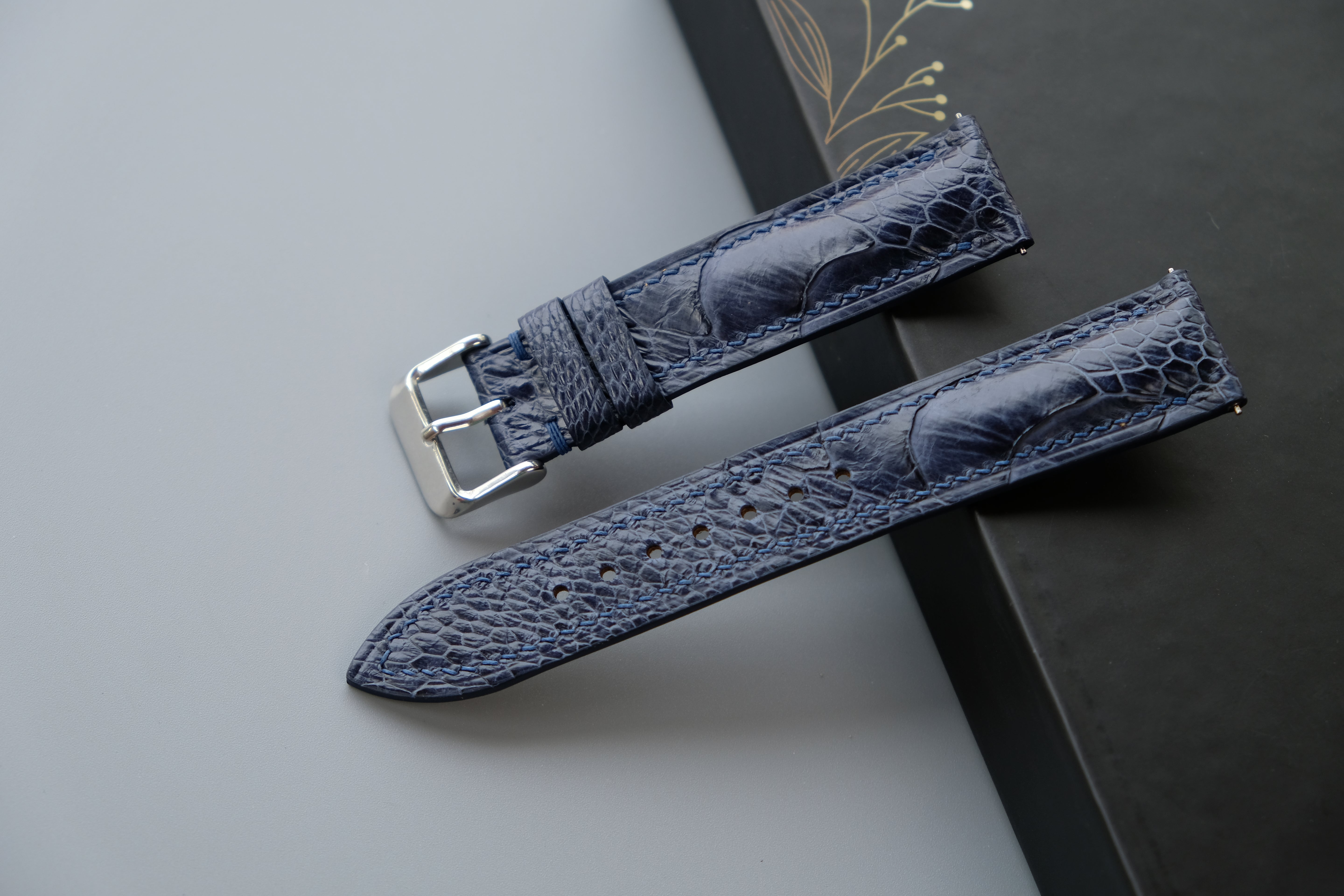 Dark Navy Ostrich Leather Watch Strap – Custom Sizes 10mm to 26mm