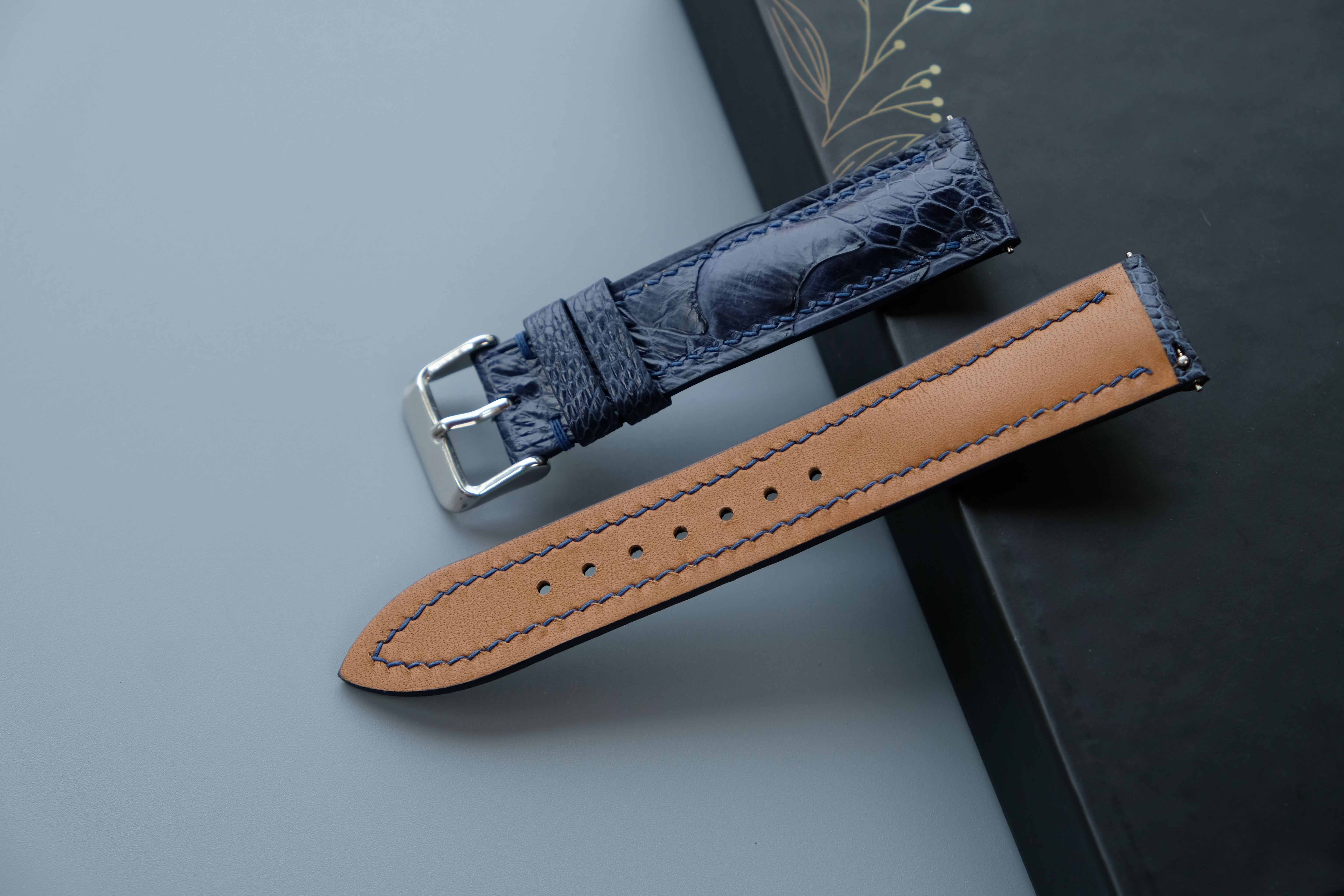Dark Navy Ostrich Leather Watch Strap – Custom Sizes 10mm to 26mm