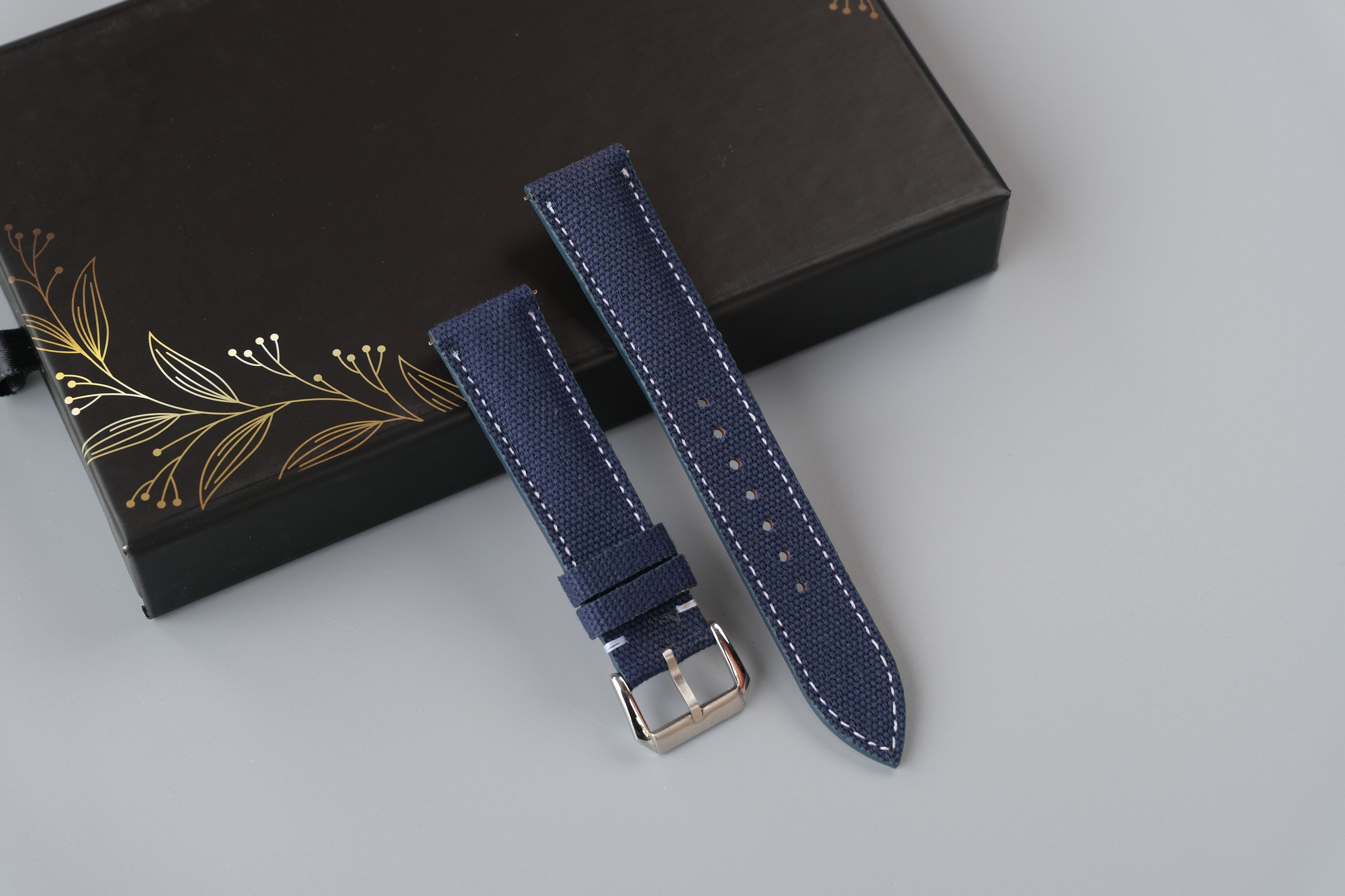 Handmade Dark Blue Canvas Watch Strap: Custom Sizes Available