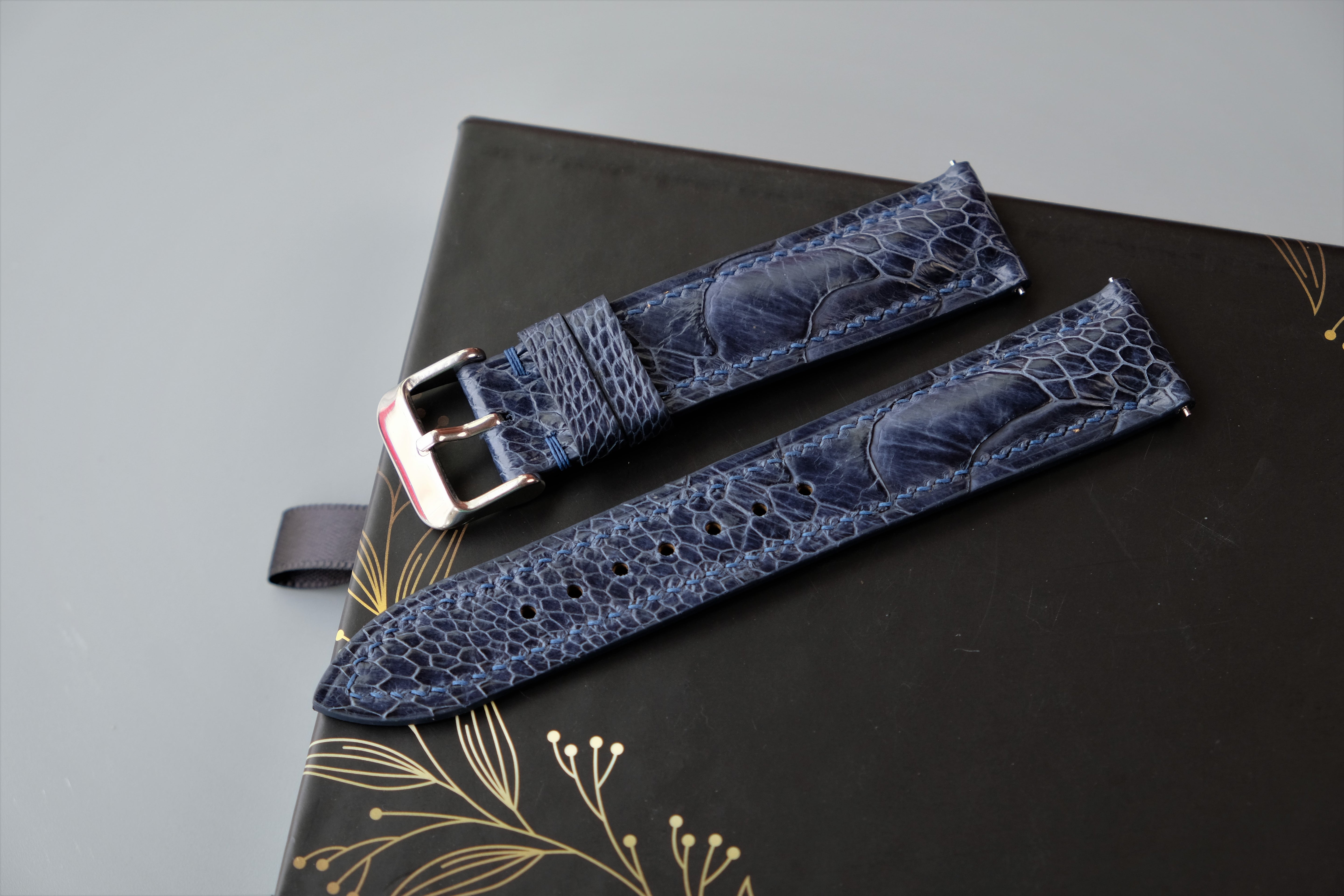 Dark Navy Ostrich Leather Watch Strap – Custom Sizes 10mm to 26mm