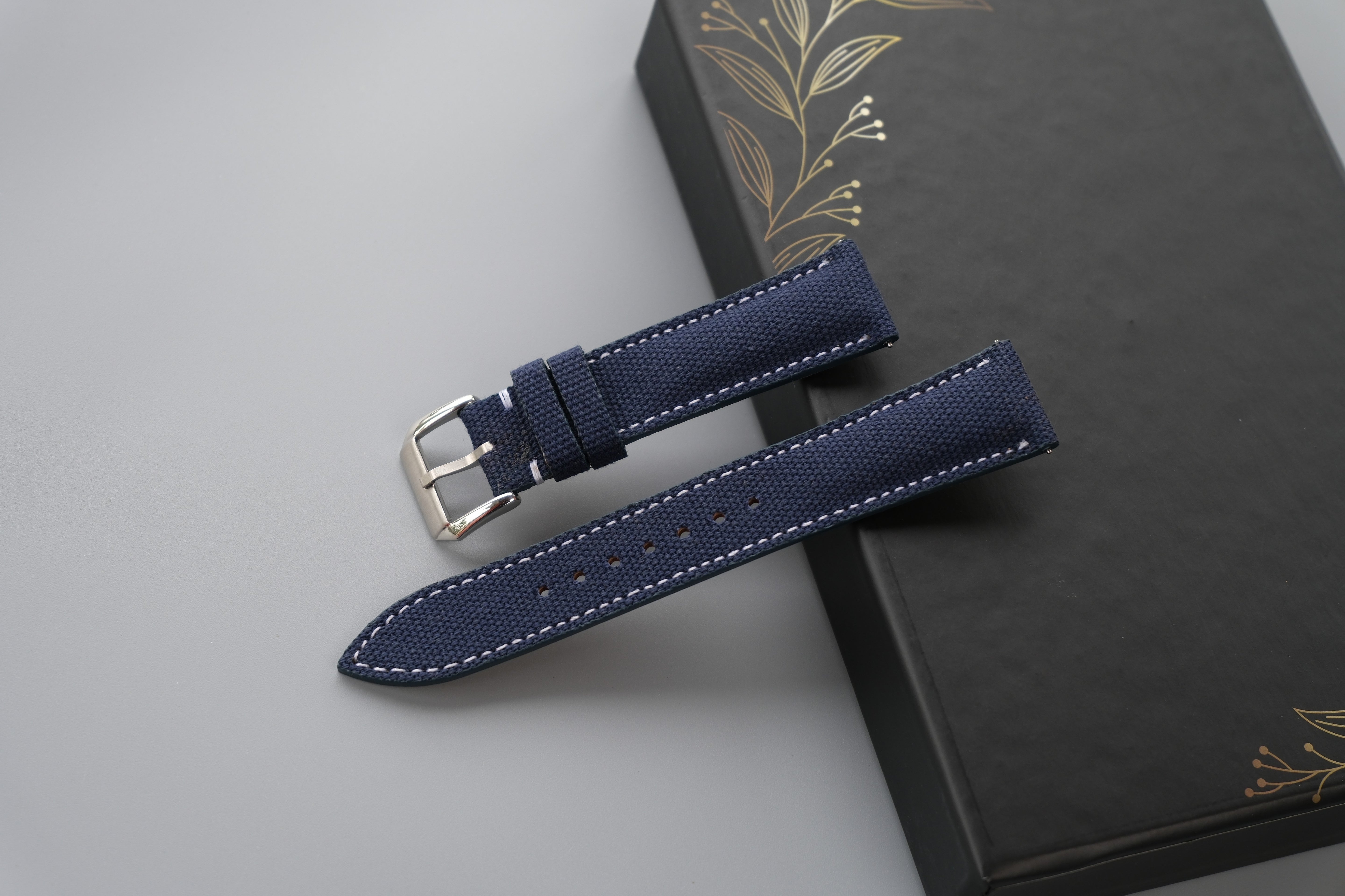 Handmade Dark Blue Canvas Watch Strap: Custom Sizes Available
