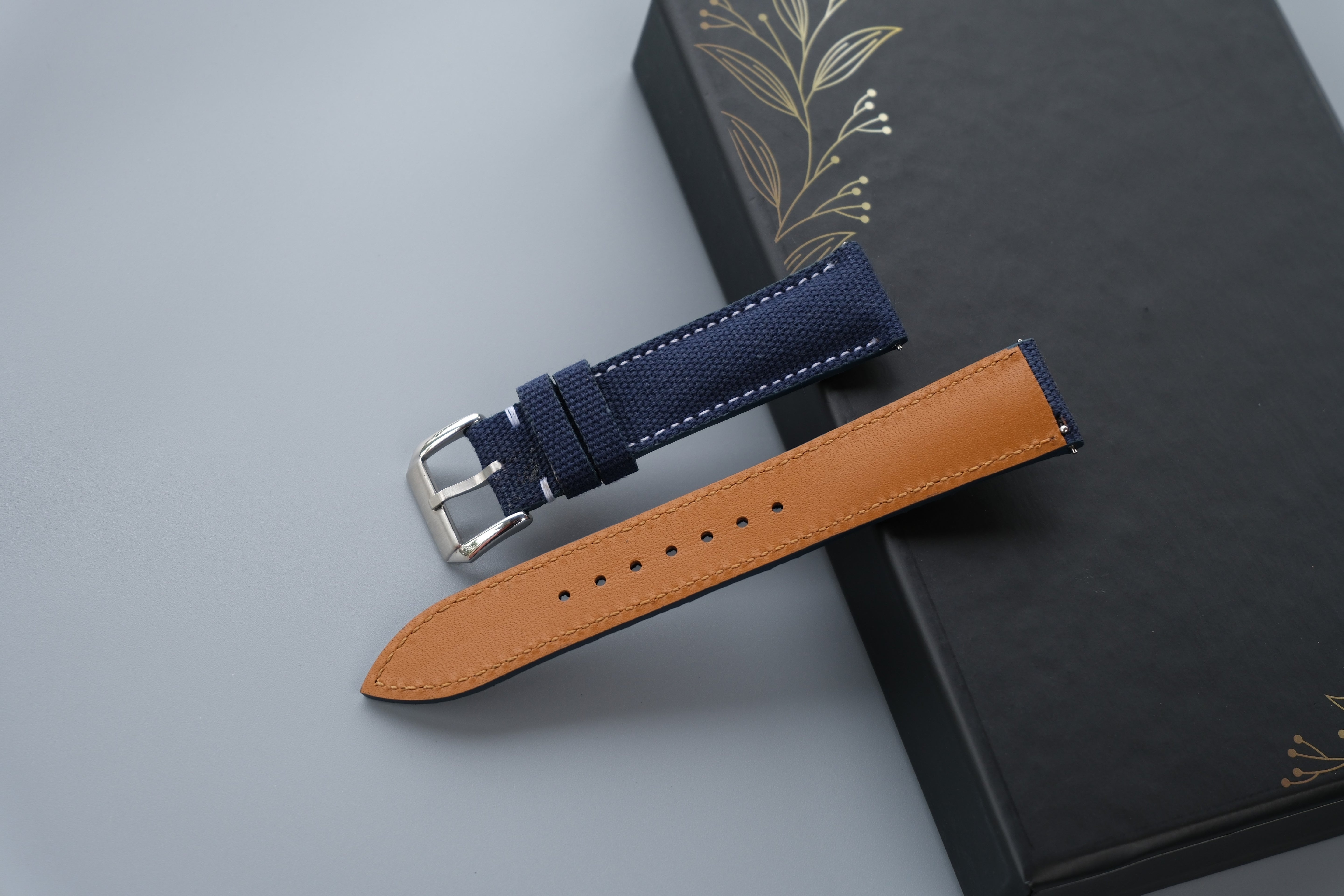 Handmade Dark Blue Canvas Watch Strap: Custom Sizes Available