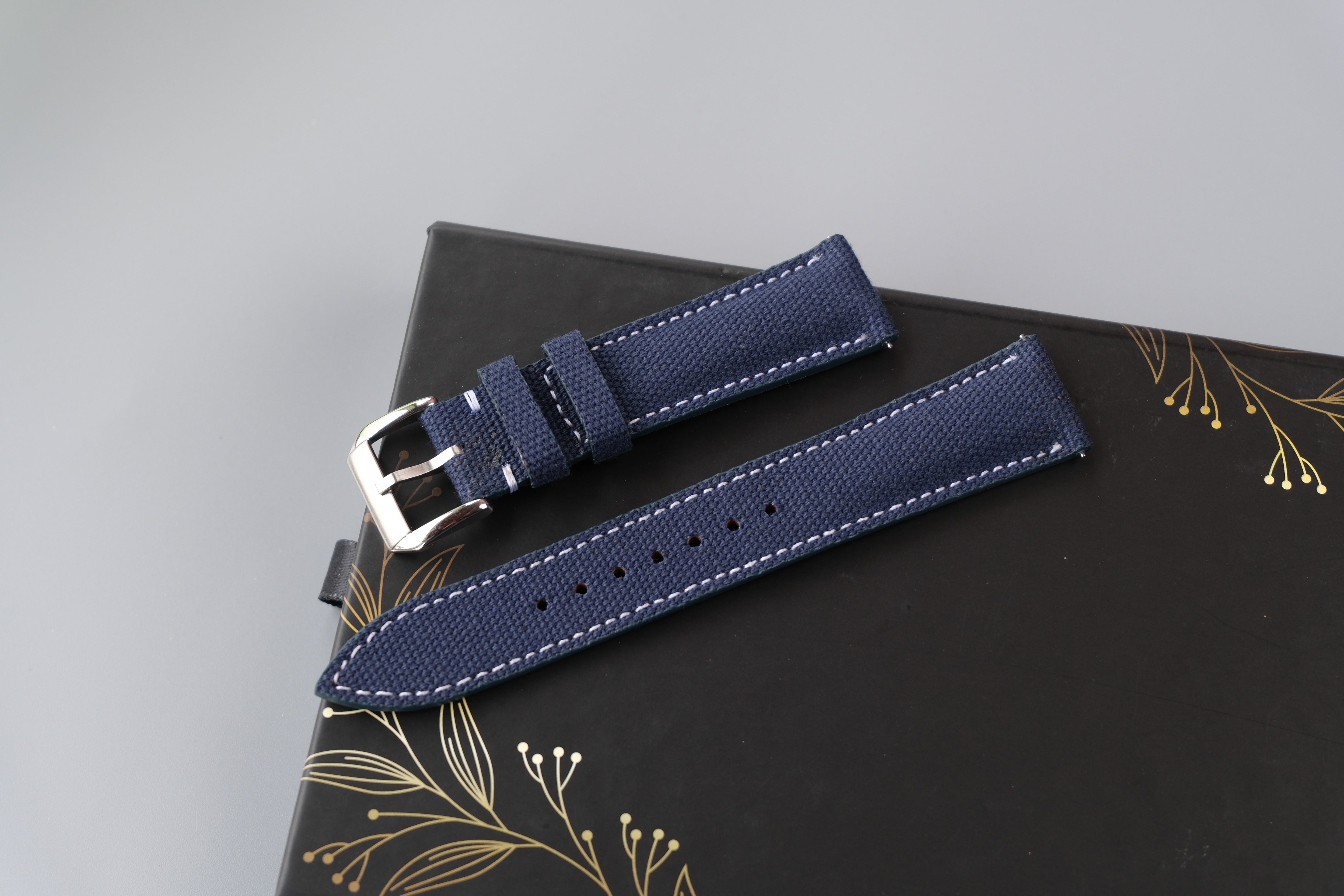Handmade Dark Blue Canvas Watch Strap: Custom Sizes Available