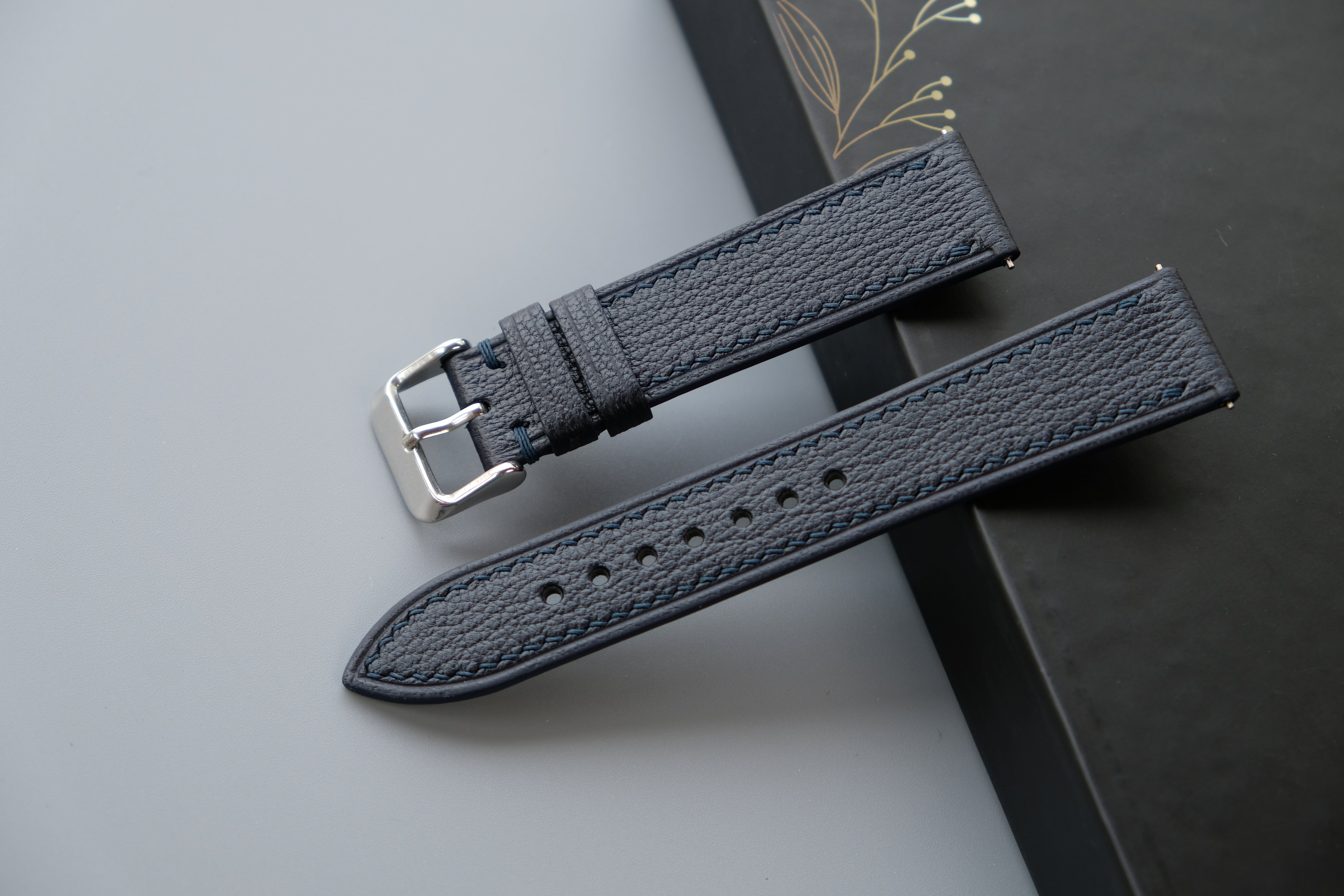 Dark Navy Alran Chevre Leather Watch Strap – Custom Sizes 10mm to 26mm
