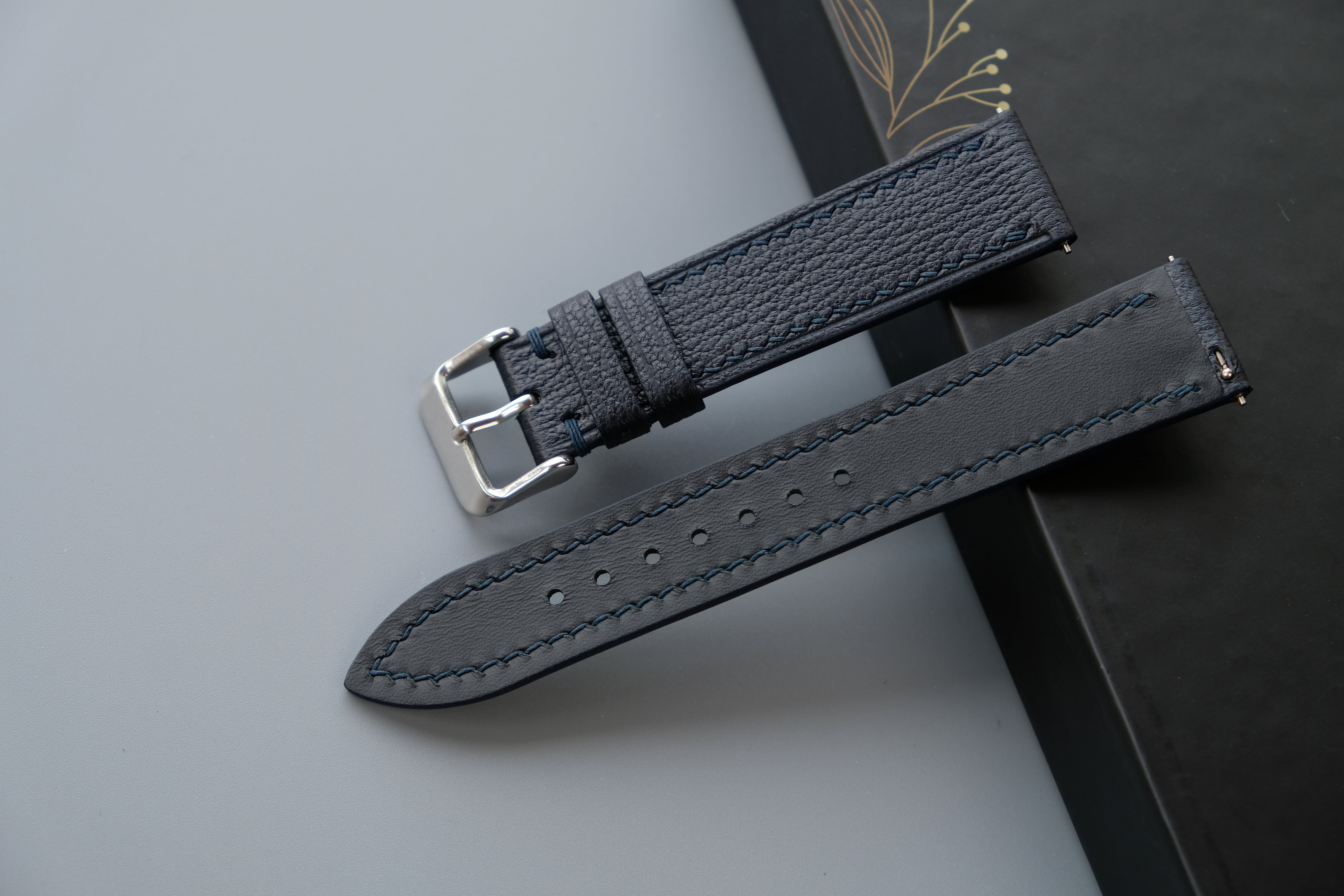 Dark Navy Alran Chevre Leather Watch Strap – Custom Sizes 10mm to 26mm