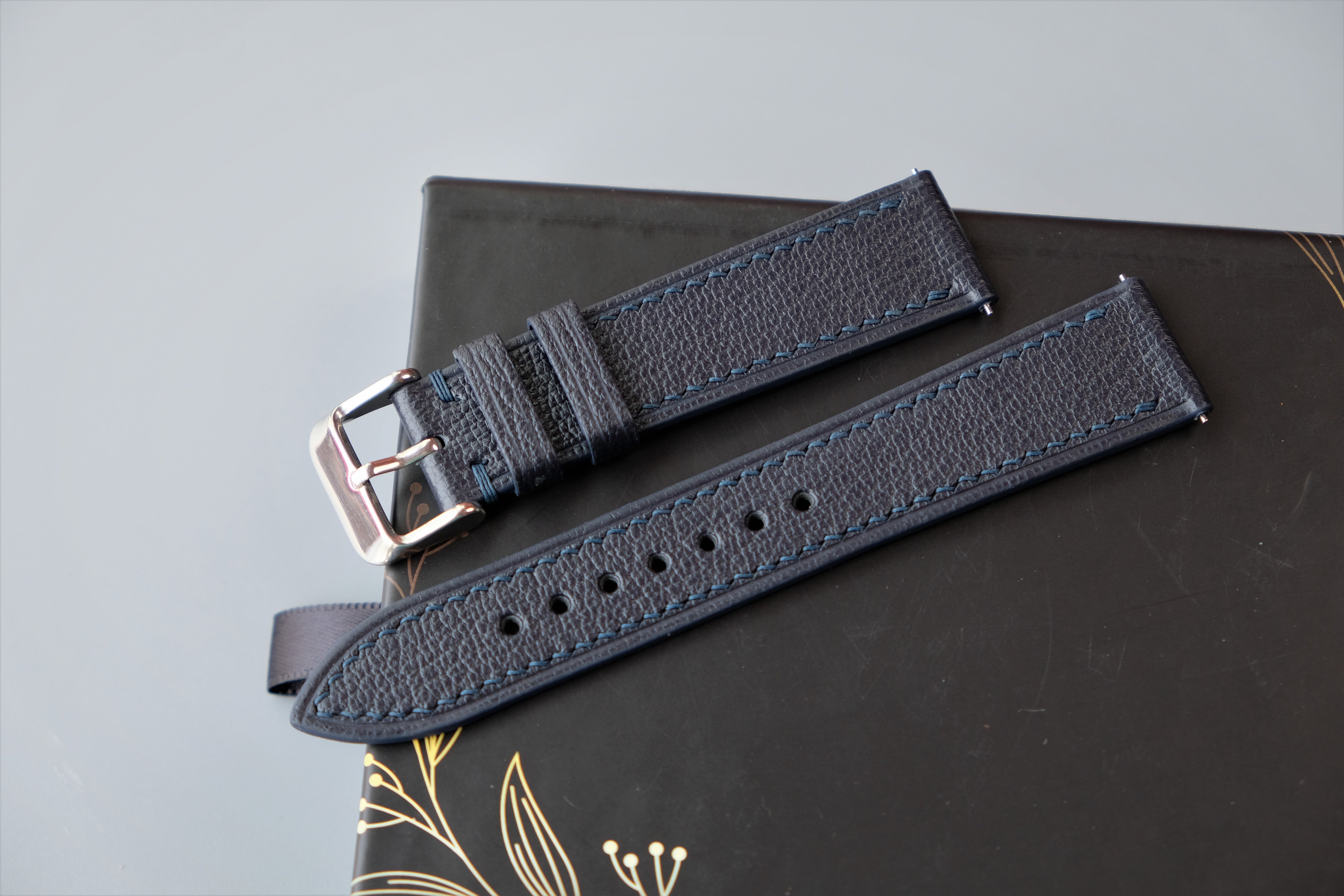 Dark Navy Alran Chevre Leather Watch Strap – Custom Sizes 10mm to 26mm