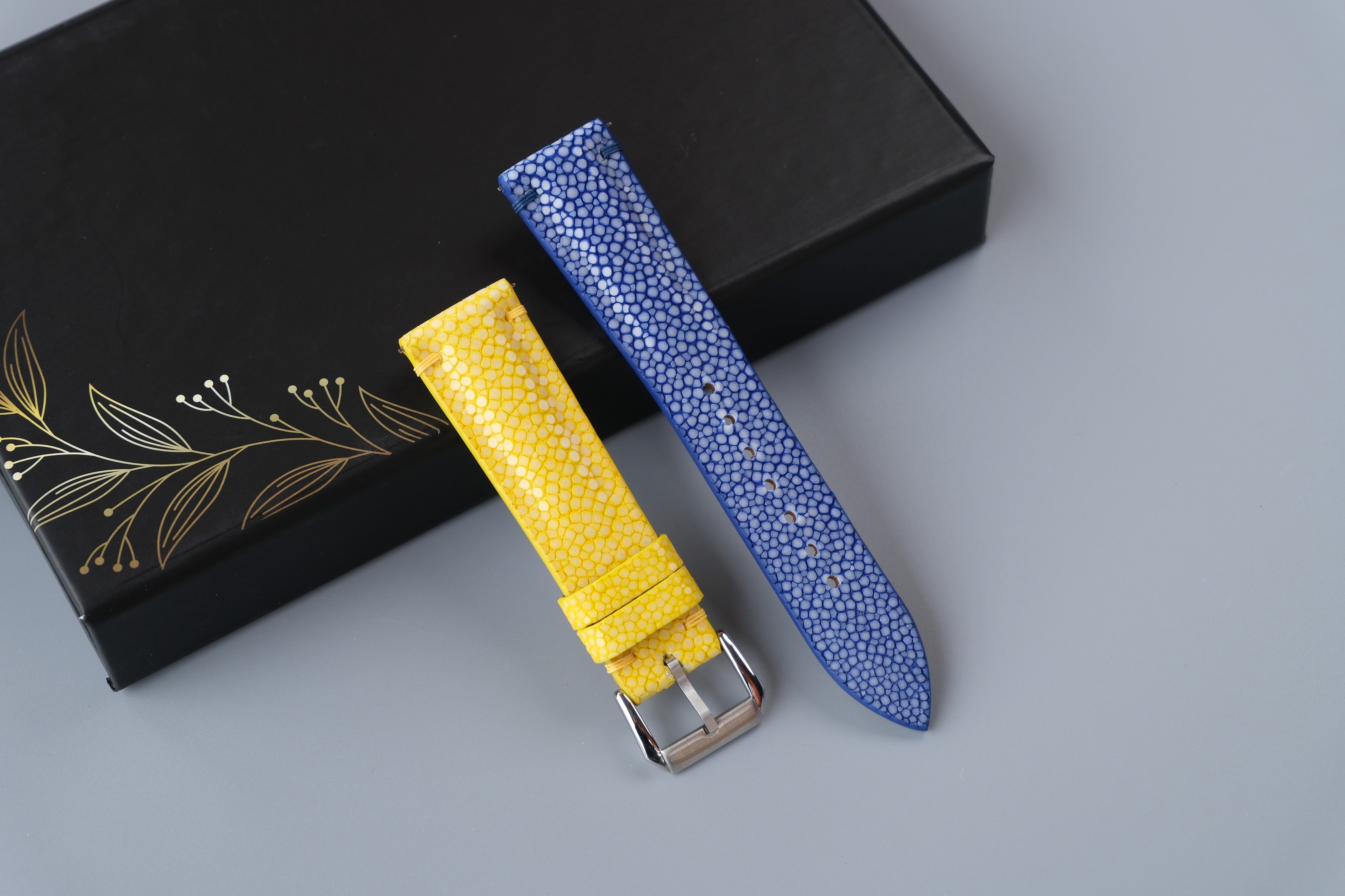 Yellow Stingray Leather Watch Strap Combined With Blue