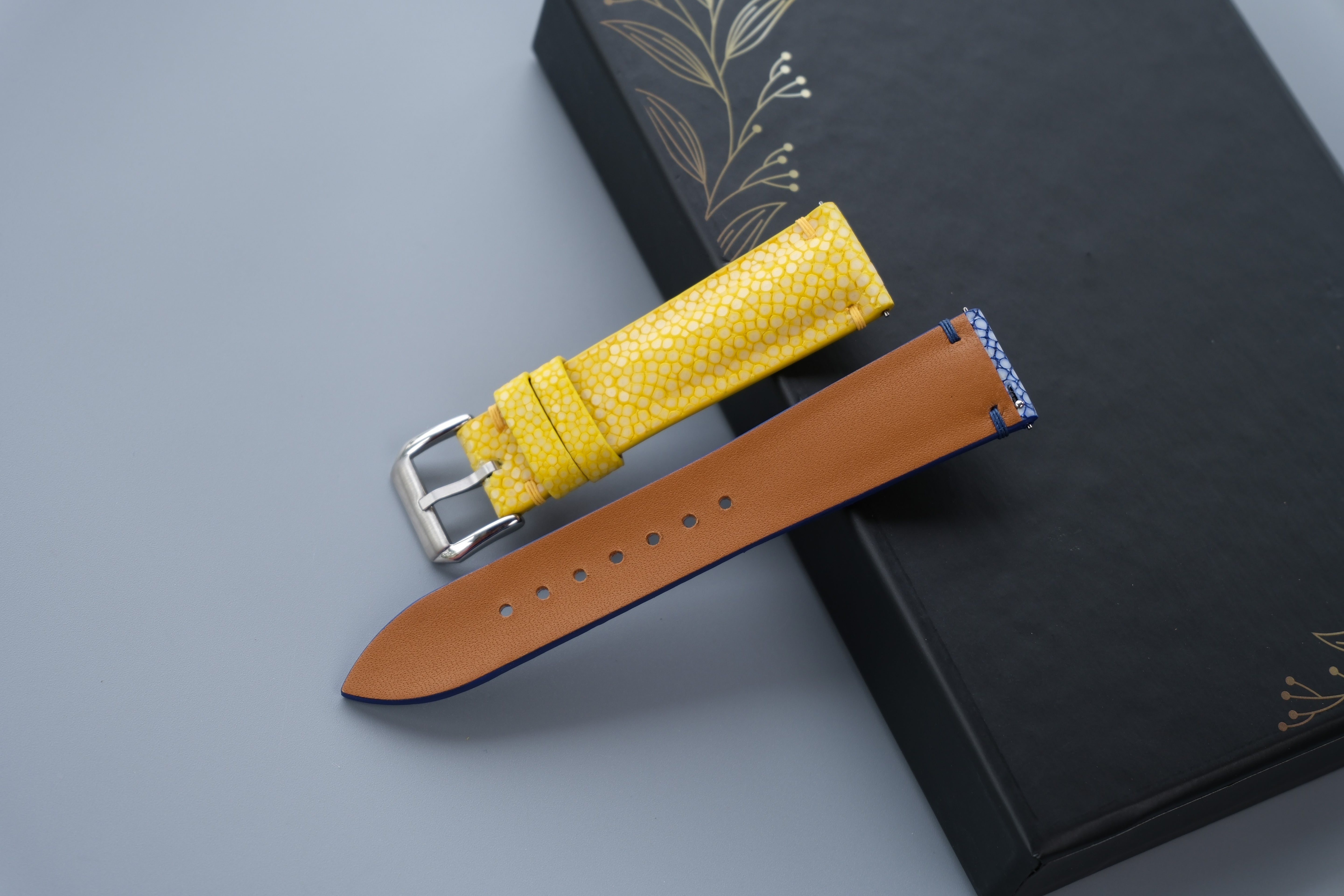 Yellow Stingray Leather Watch Strap Combined With Blue