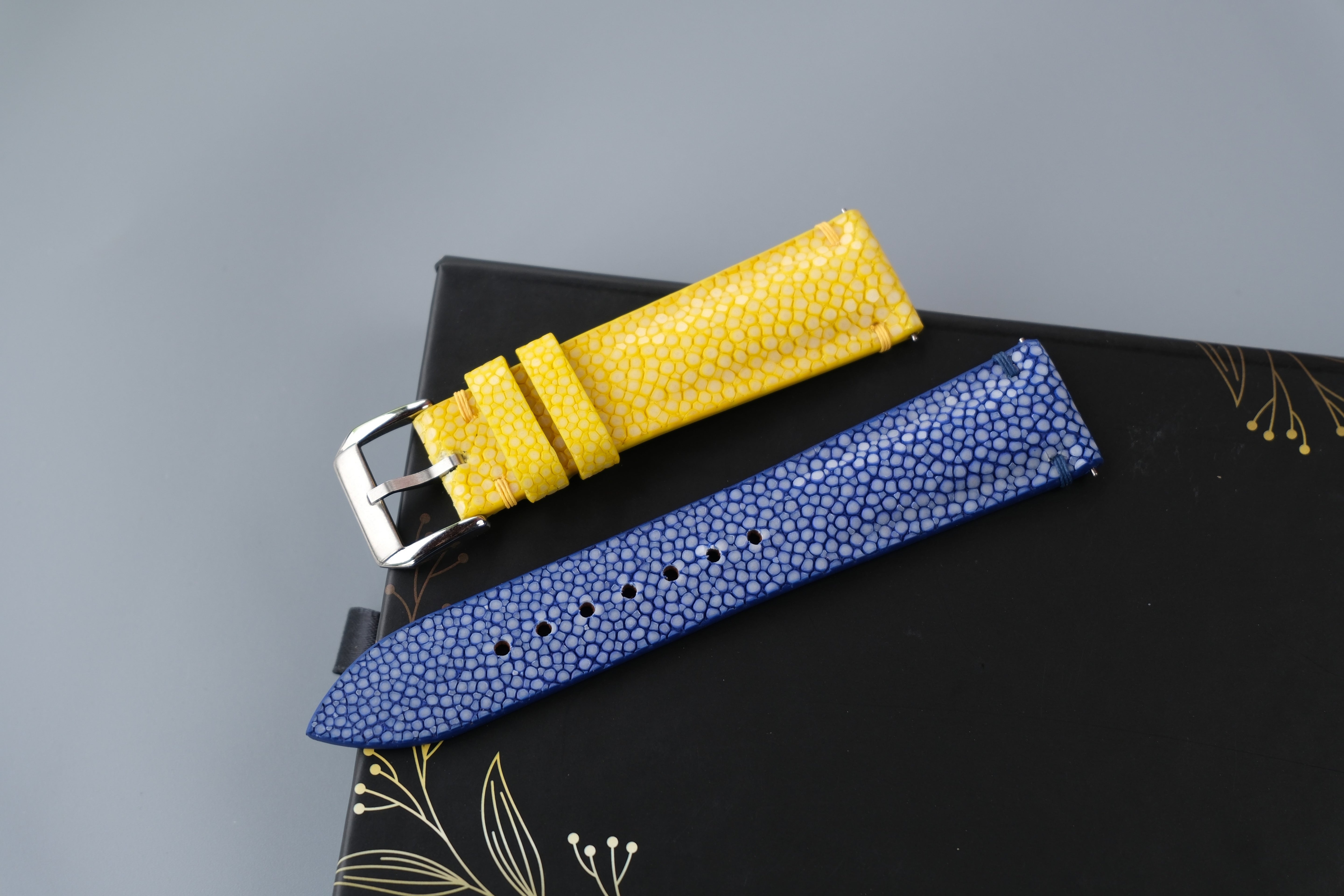 Yellow Stingray Leather Watch Strap Combined With Blue