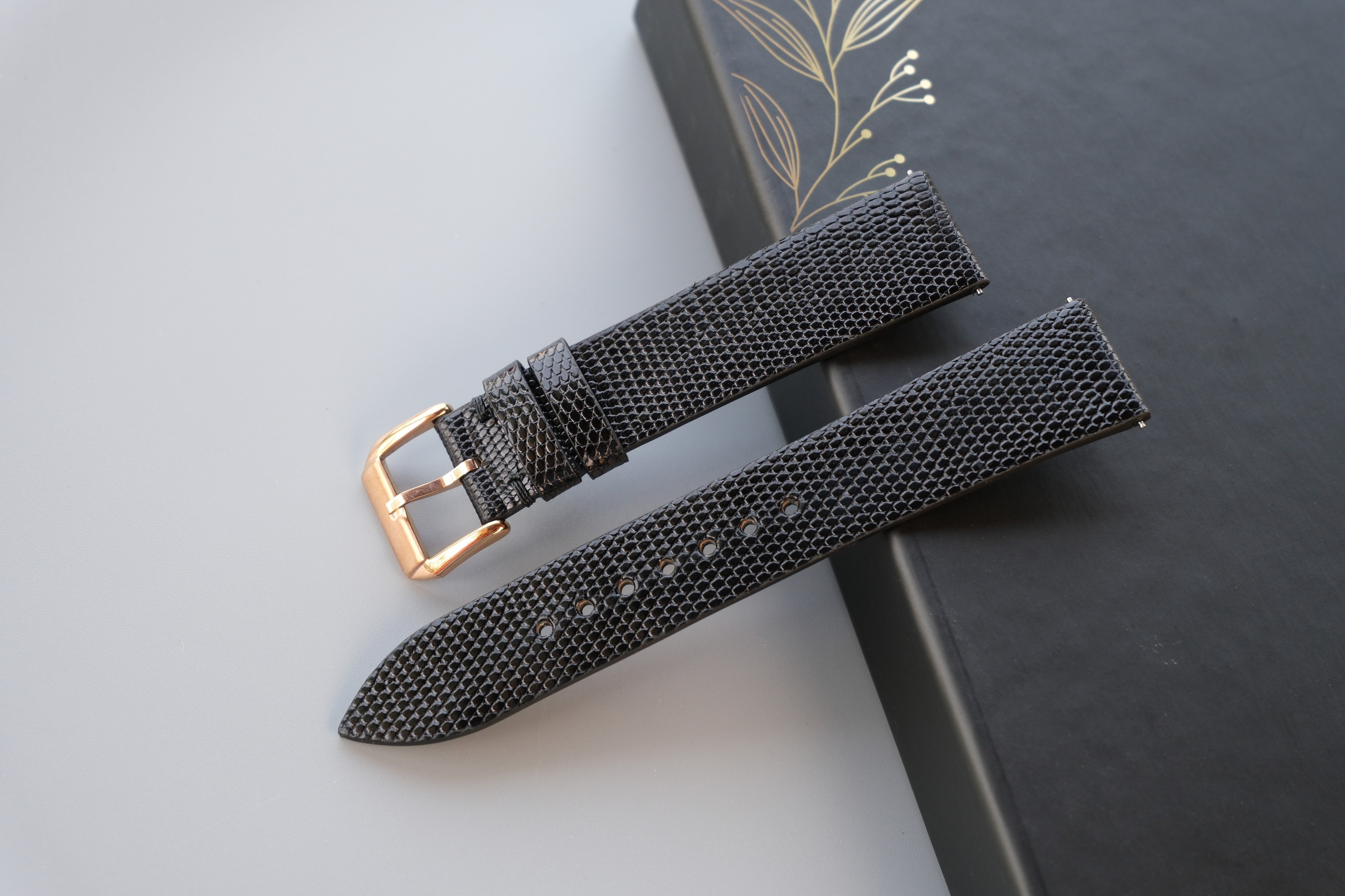 Slim Black Lizard Leather Watch Strap