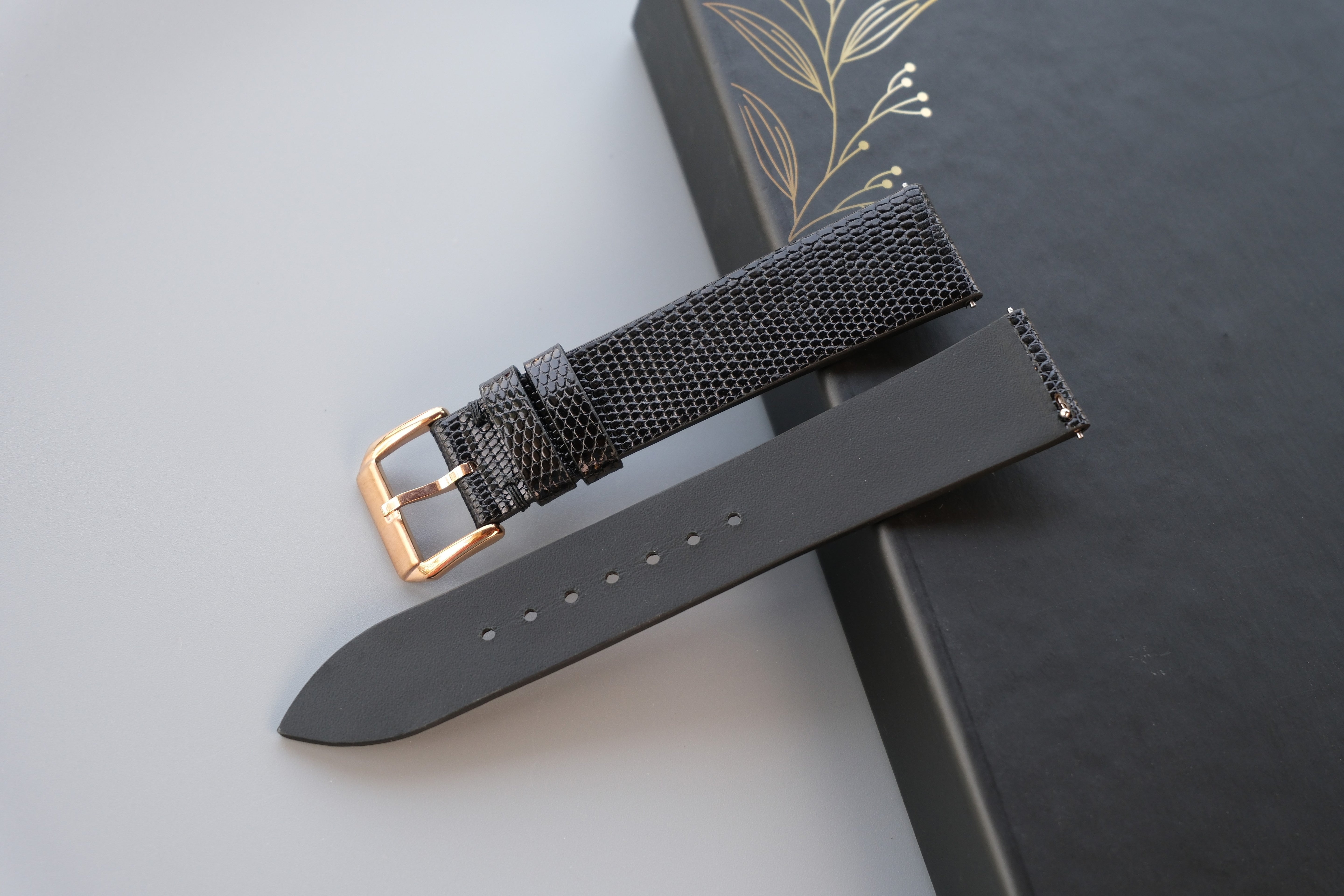 Slim Black Lizard Leather Watch Strap