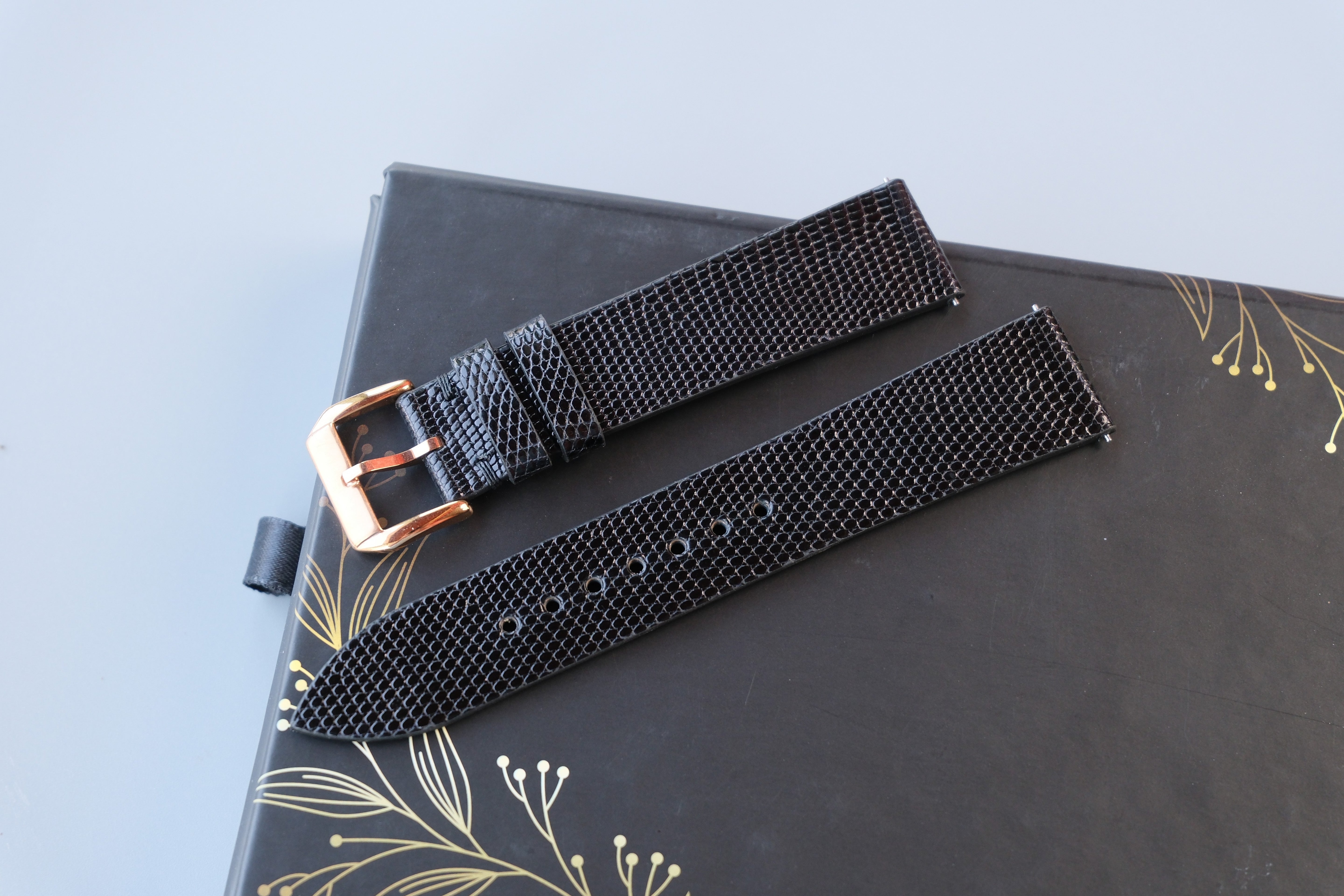 Slim Black Lizard Leather Watch Strap