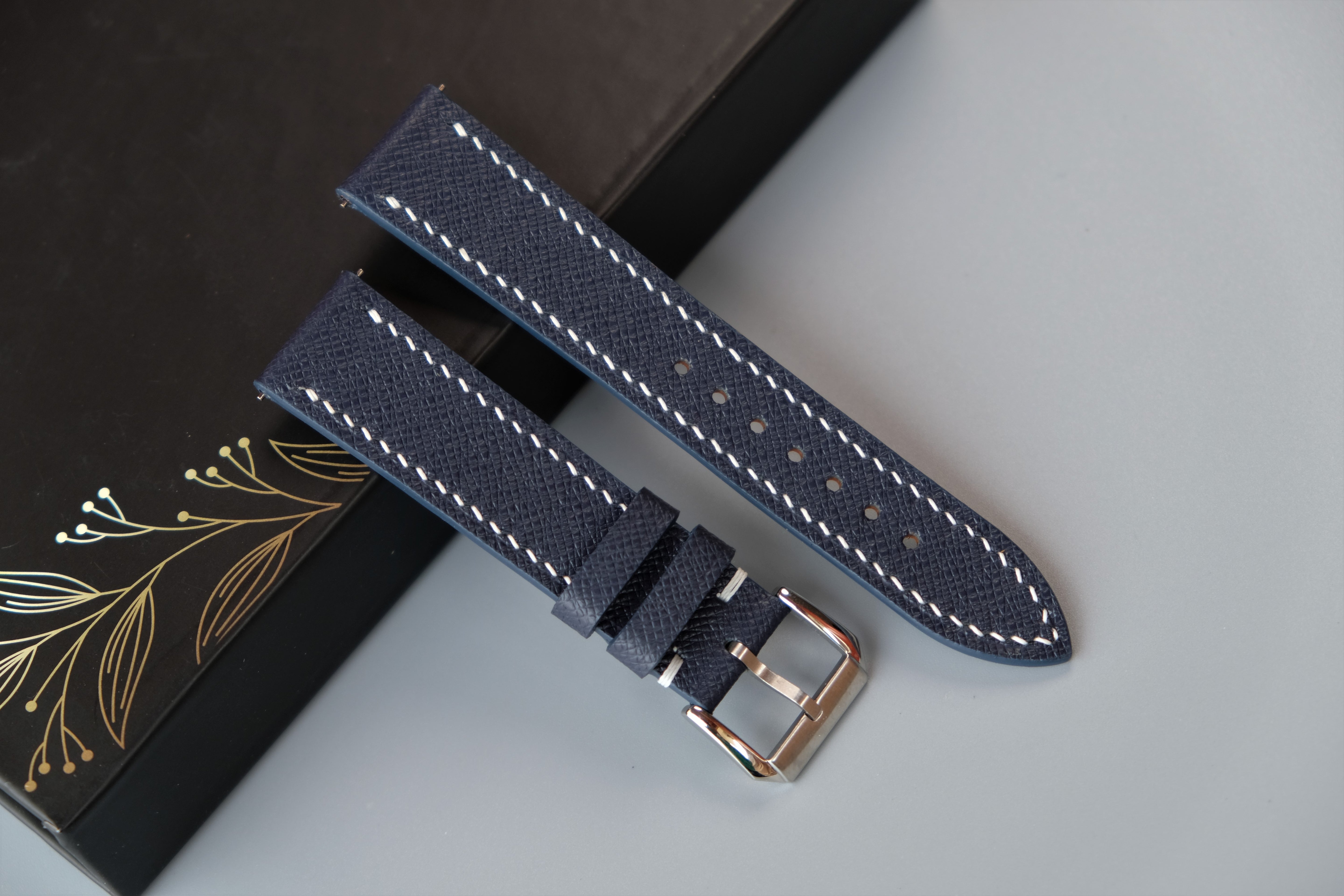 Dark Navy Taiga Leather Watch Strap – Custom Sizes 10mm to 26mm