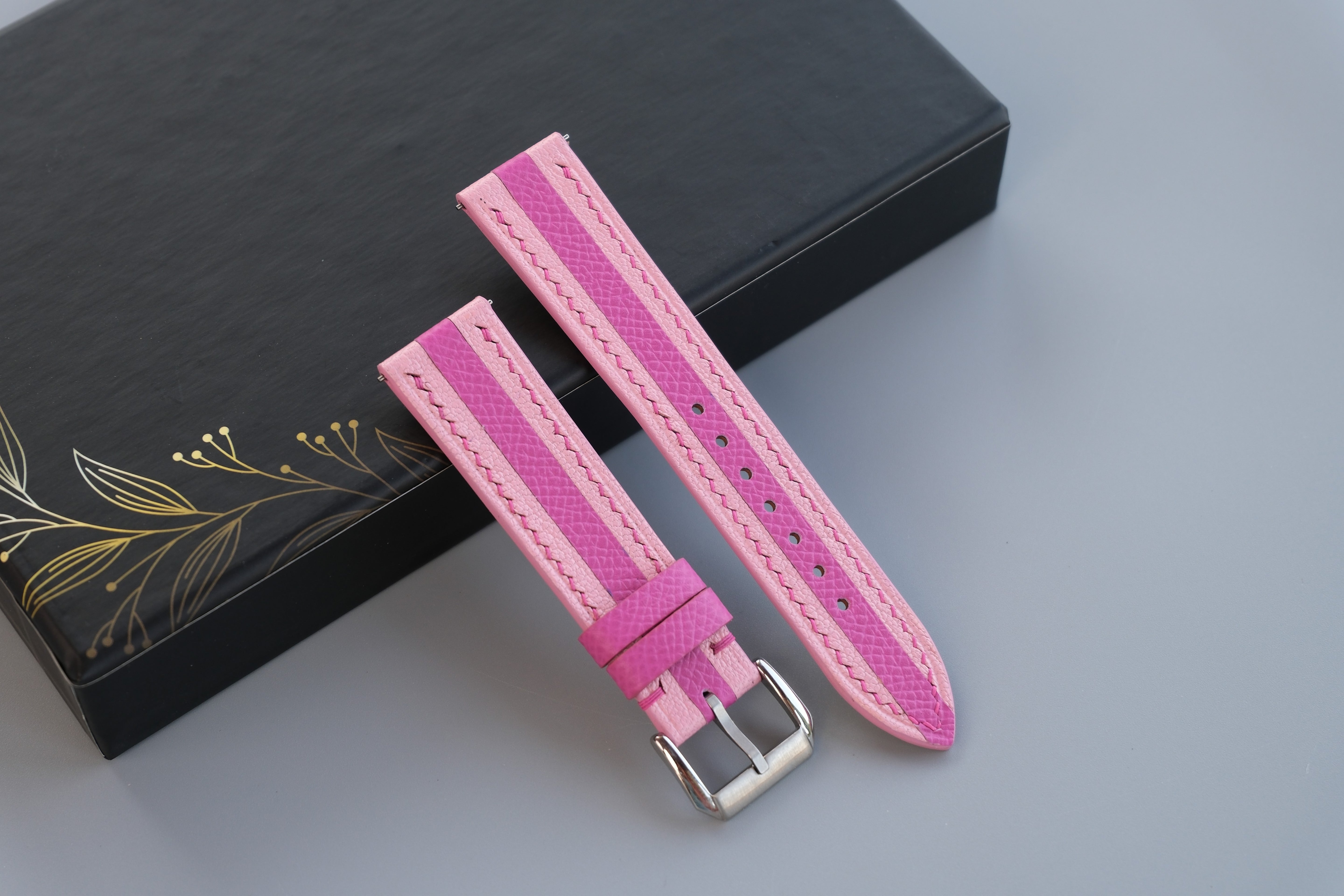 Handmade Light Pink Alran & Pink Epsom Leather Watch Strap - Custom Sizes