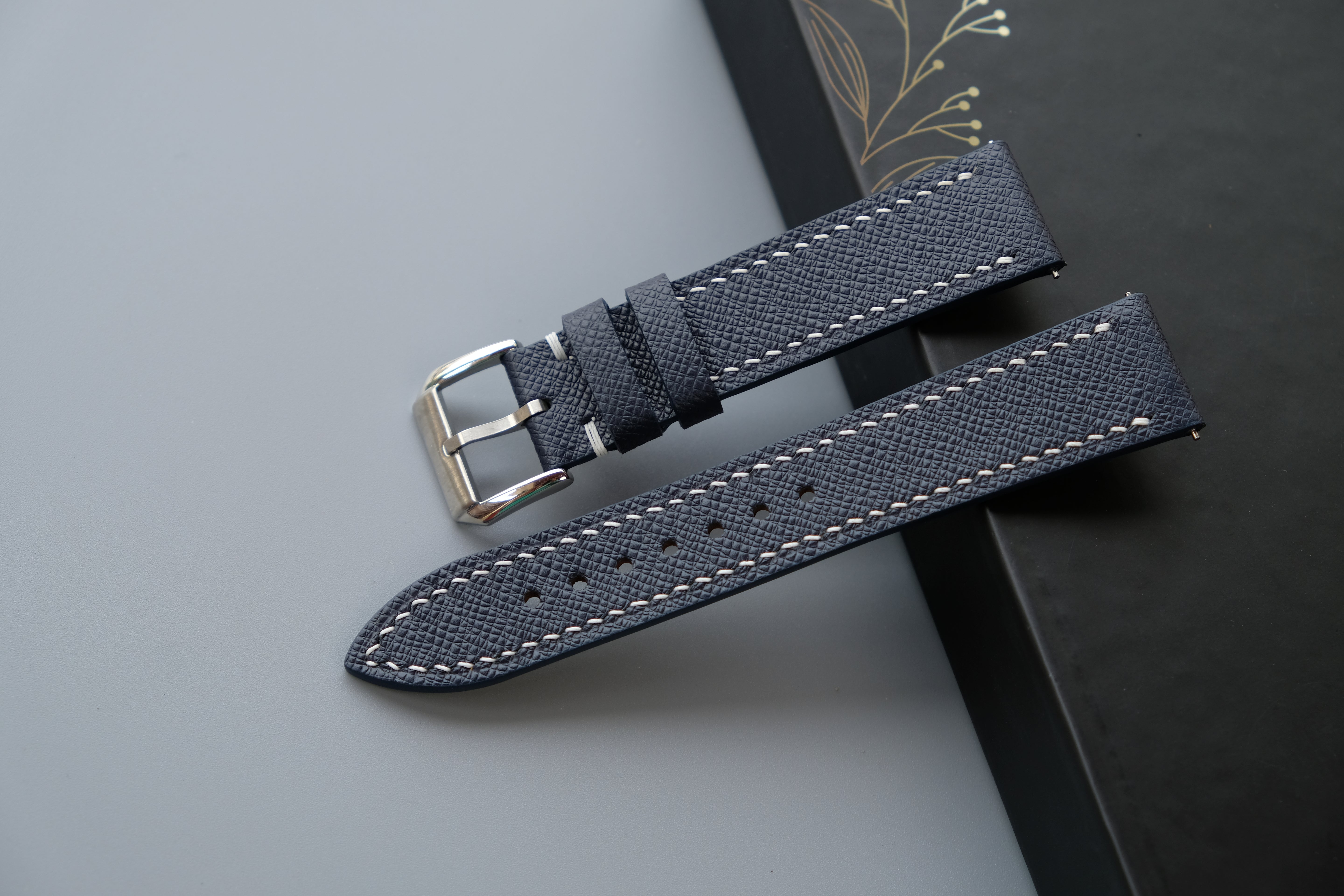 Dark Navy Taiga Leather Watch Strap – Custom Sizes 10mm to 26mm