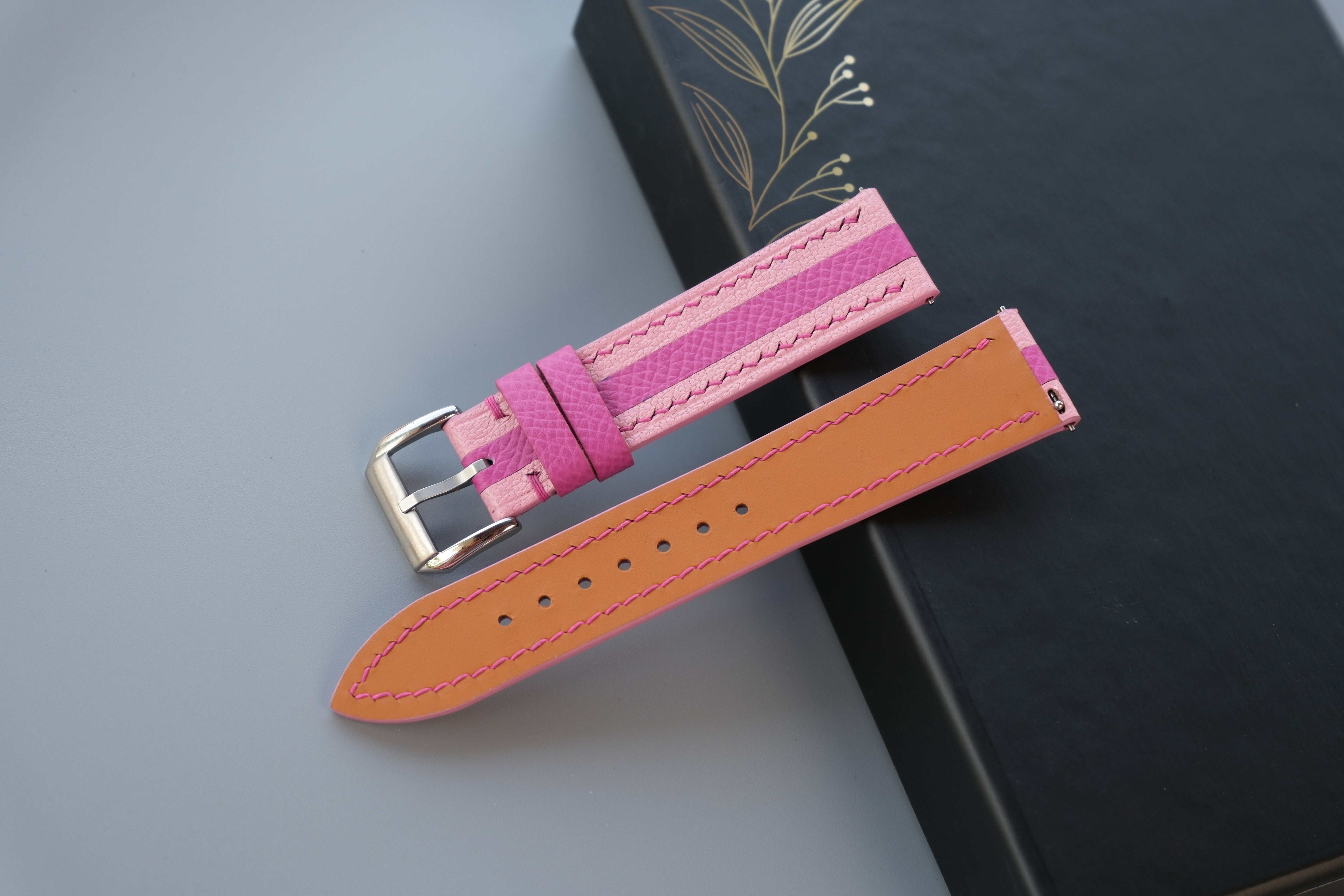 Handmade Light Pink Alran & Pink Epsom Leather Watch Strap - Custom Sizes