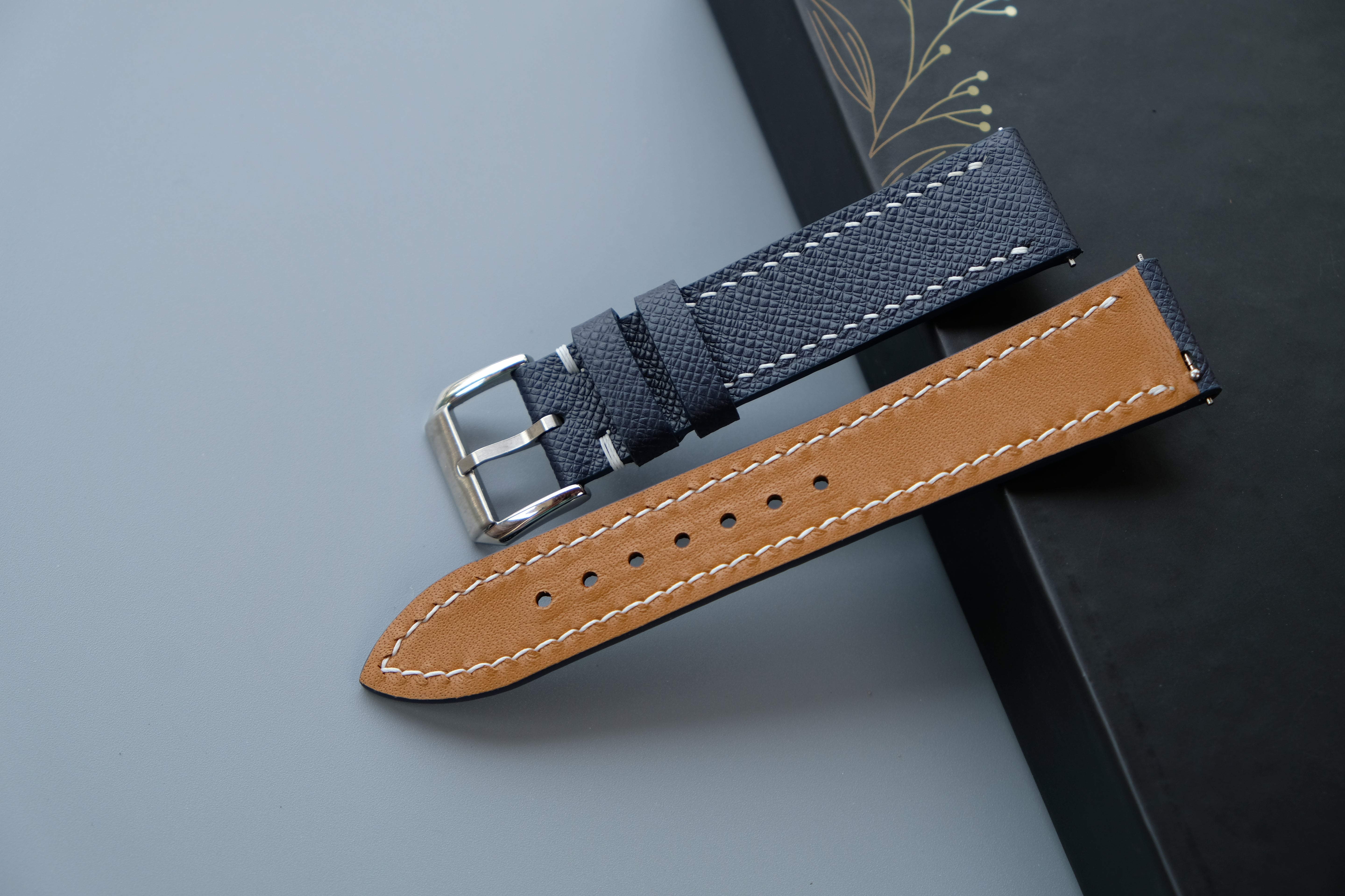 Dark Navy Taiga Leather Watch Strap – Custom Sizes 10mm to 26mm