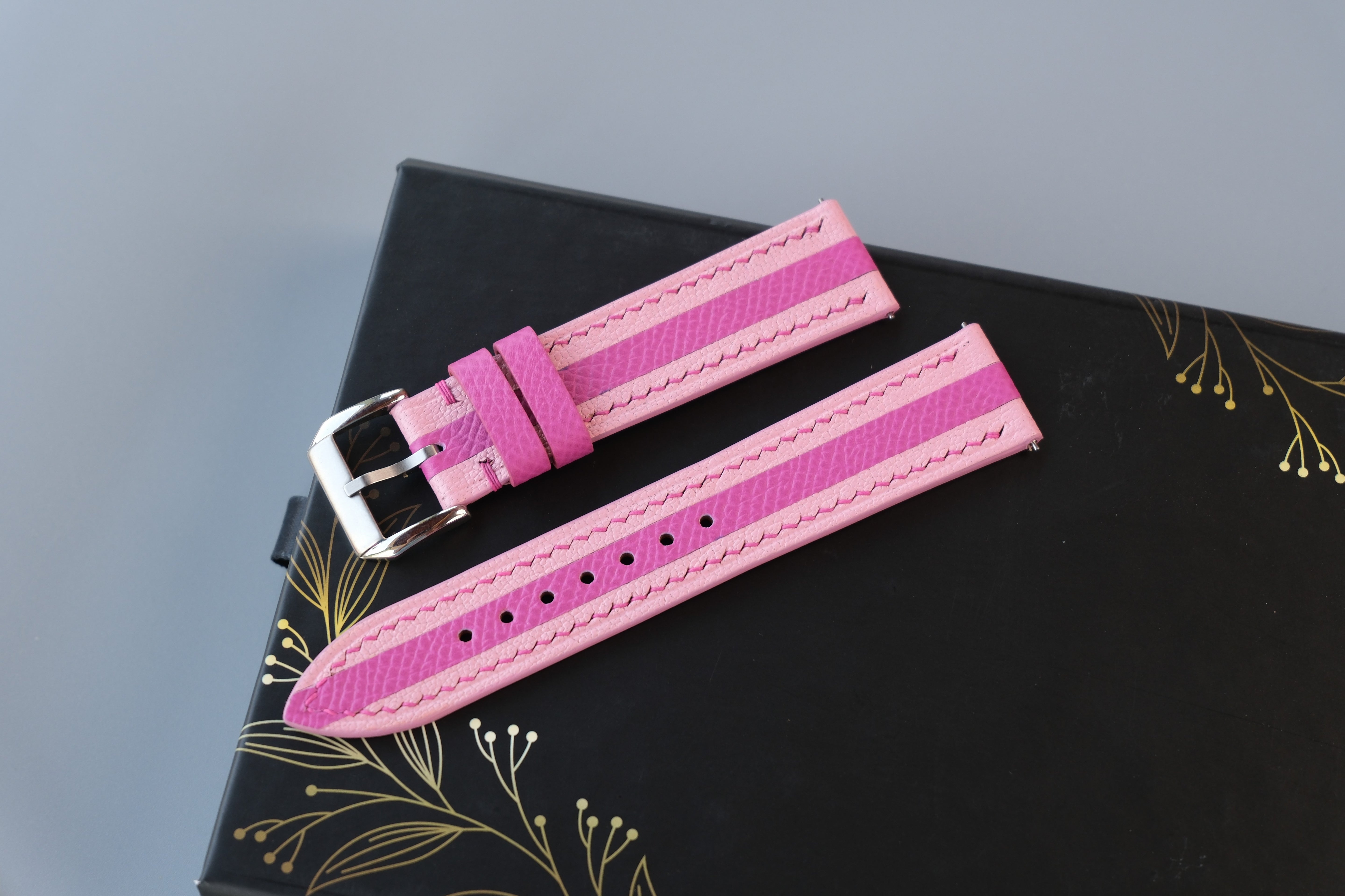 Handmade Light Pink Alran & Pink Epsom Leather Watch Strap - Custom Sizes