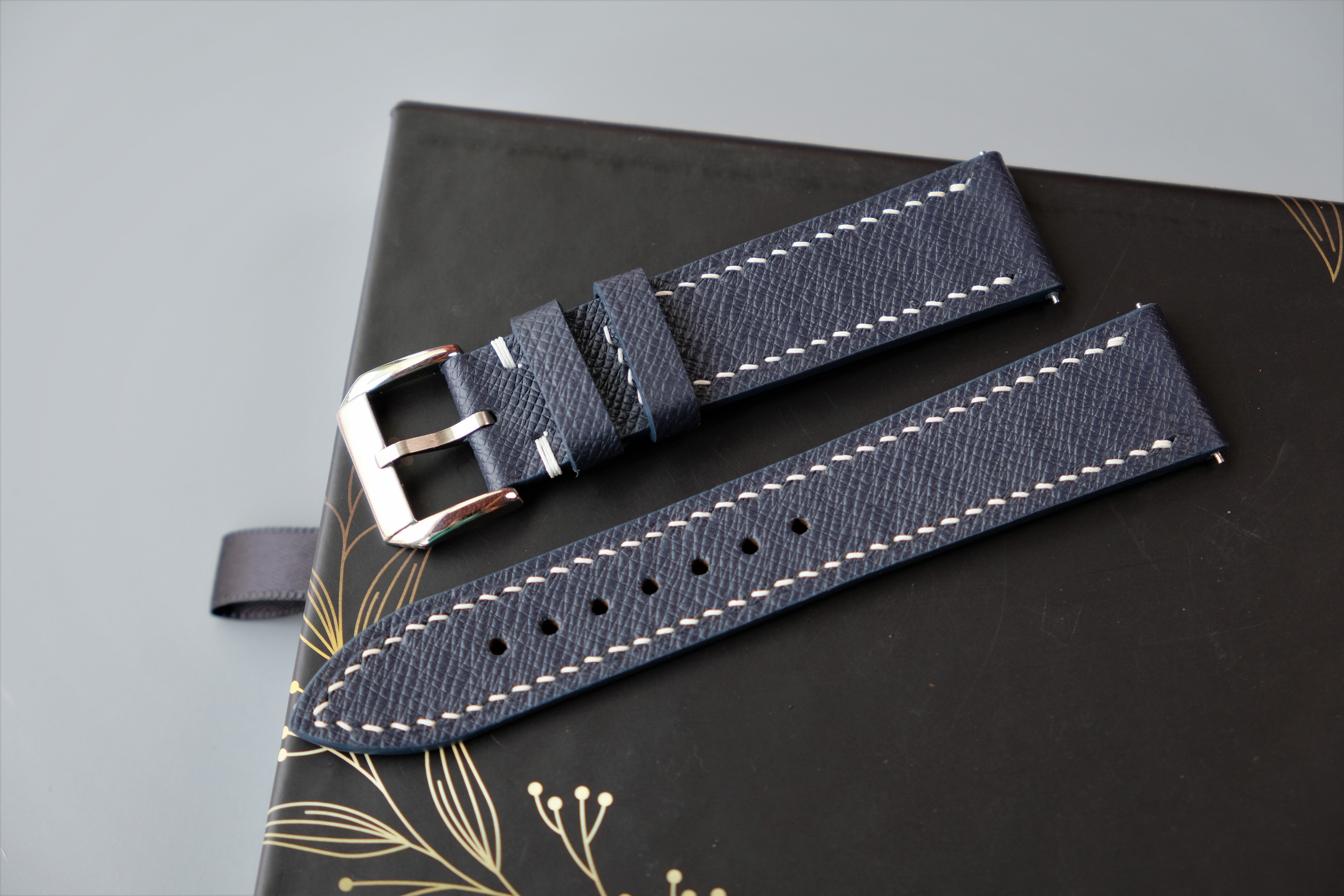 Dark Navy Taiga Leather Watch Strap – Custom Sizes 10mm to 26mm