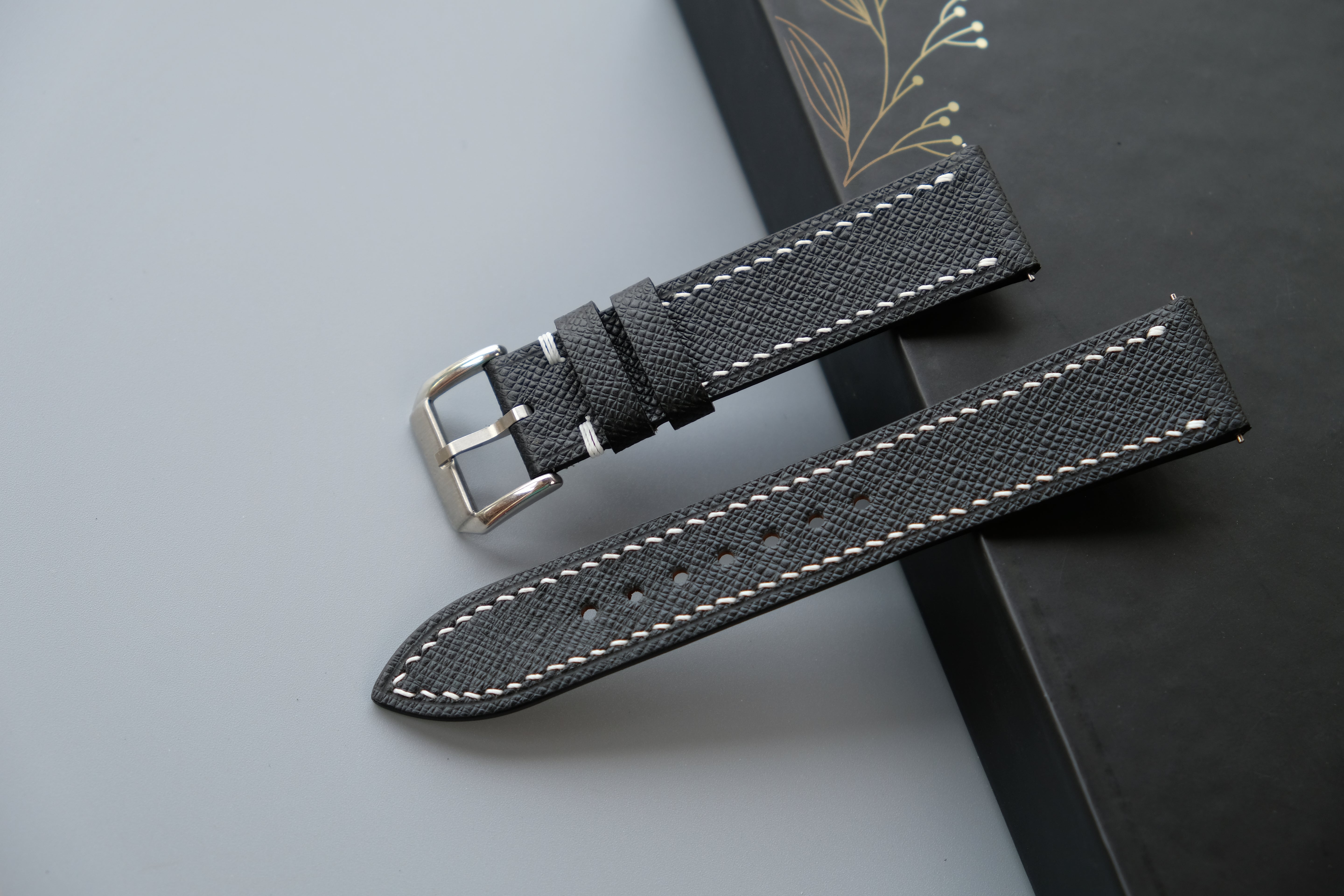 Black Taiga Leather Watch Strap – Custom Sizes 10mm to 26mm