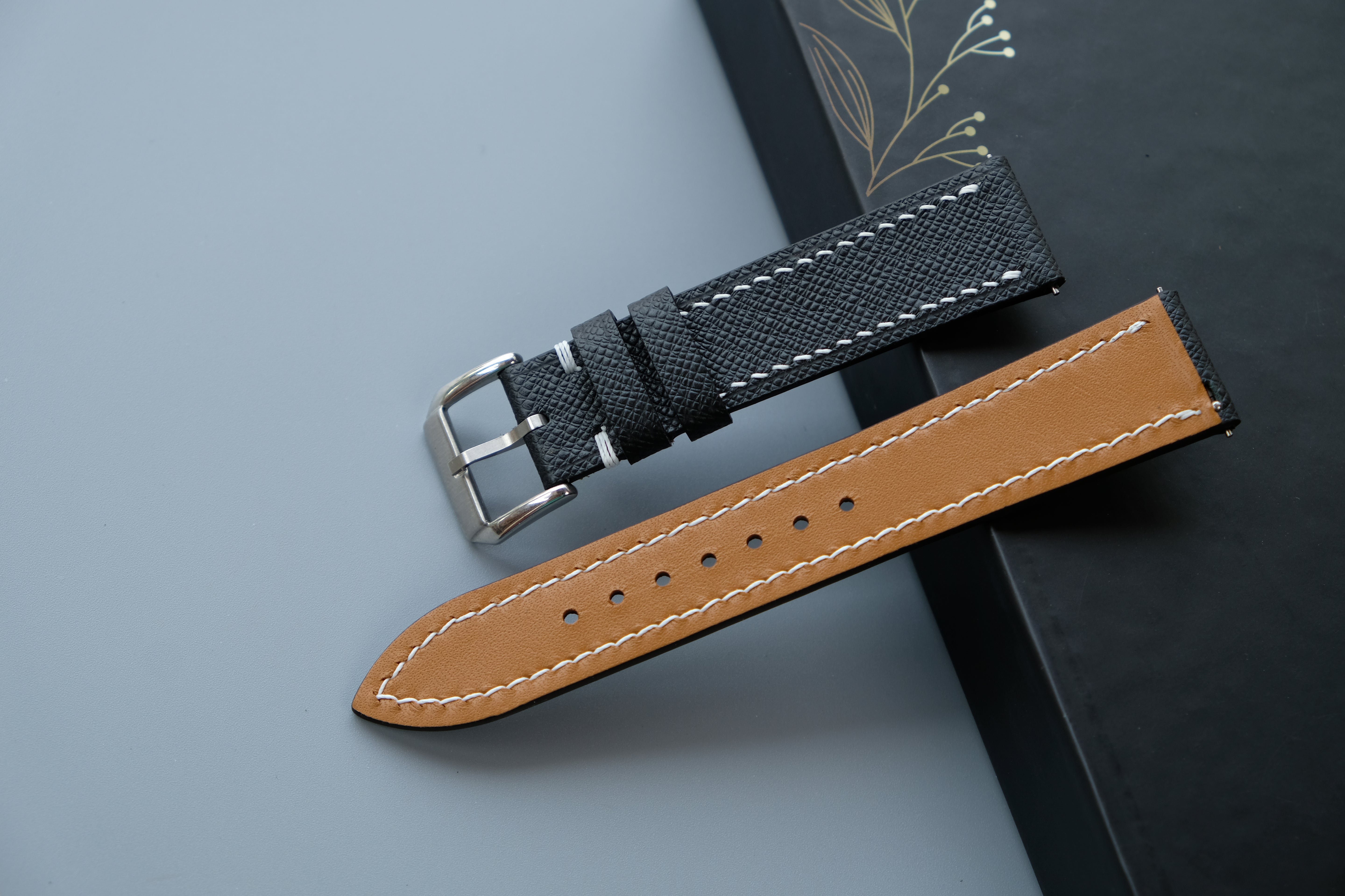 Black Taiga Leather Watch Strap – Custom Sizes 10mm to 26mm