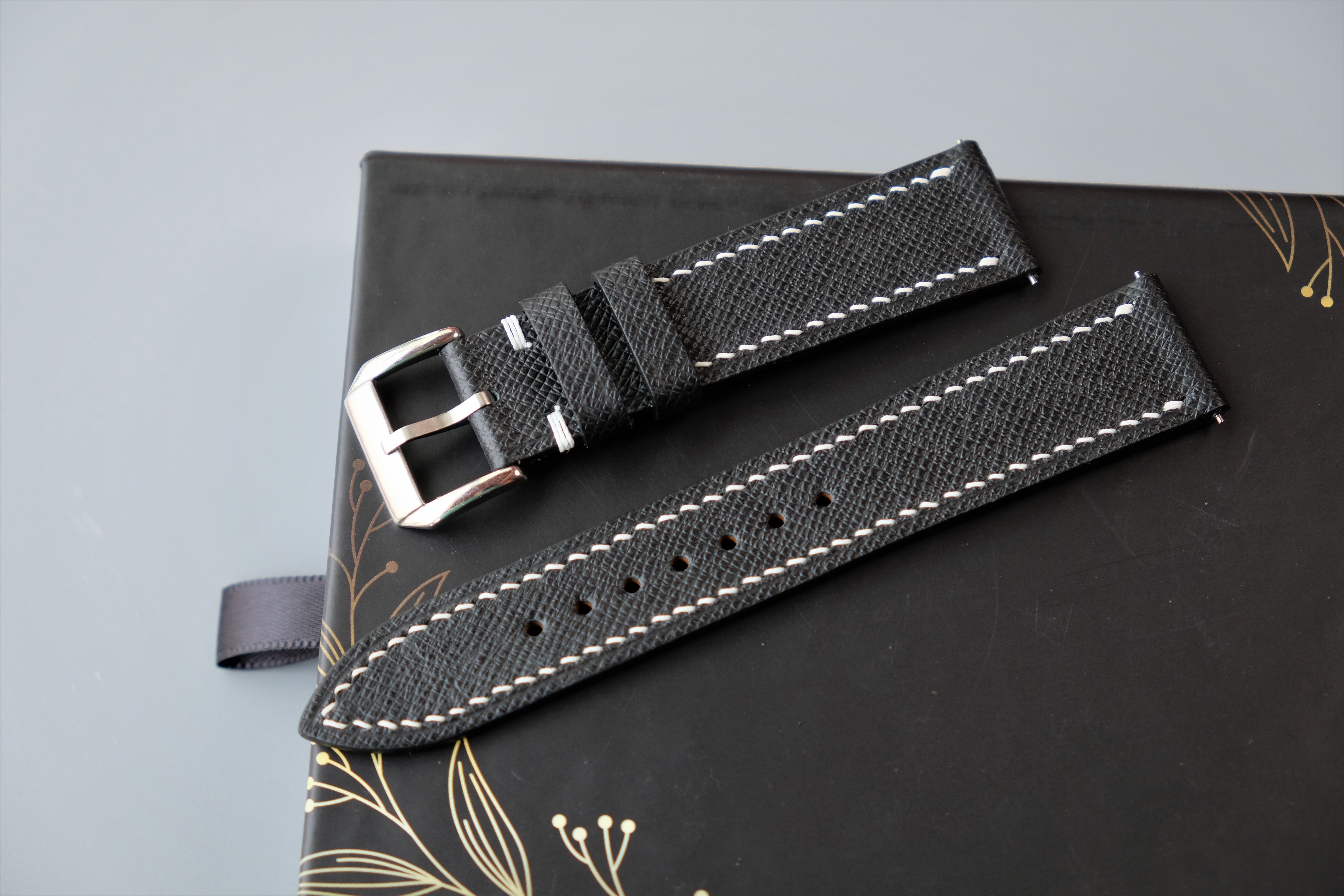 Black Taiga Leather Watch Strap – Custom Sizes 10mm to 26mm