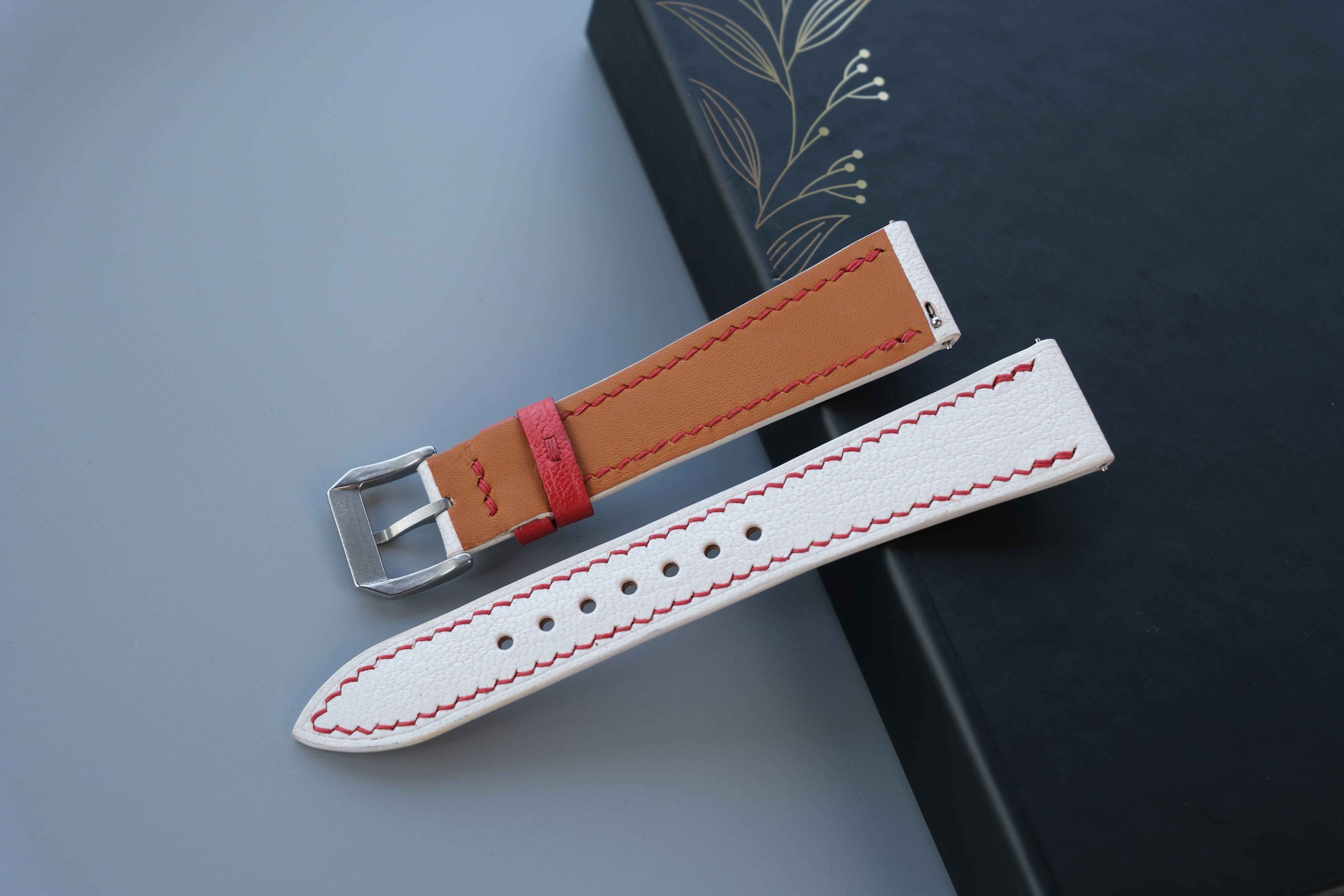Handmade White Goat Leather Watch Strap | Chevre Sully French Leather | Custom Sizes 26mm–12mm | Quick Release Optiona