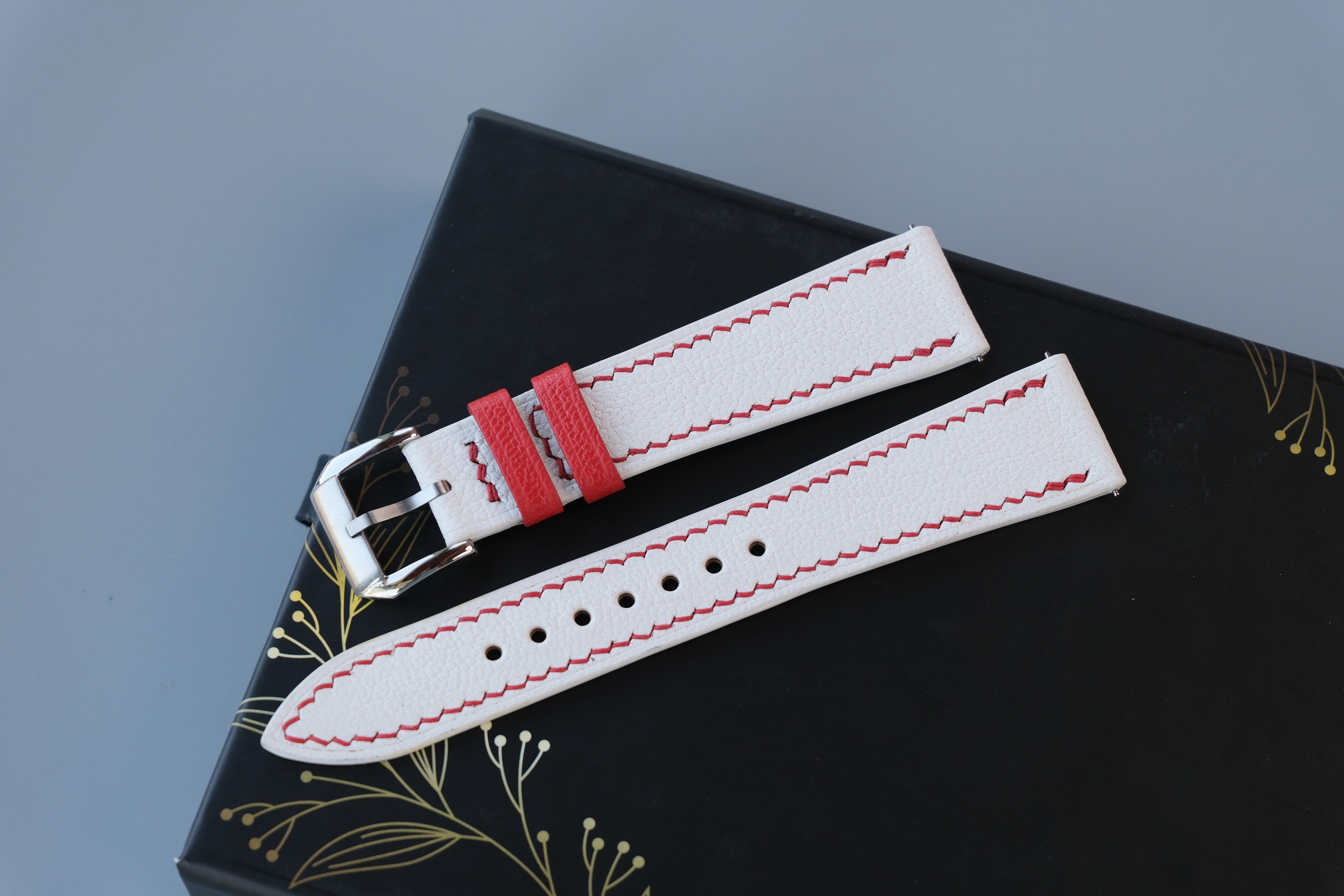 Handmade White Goat Leather Watch Strap | Chevre Sully French Leather | Custom Sizes 26mm–12mm | Quick Release Optiona